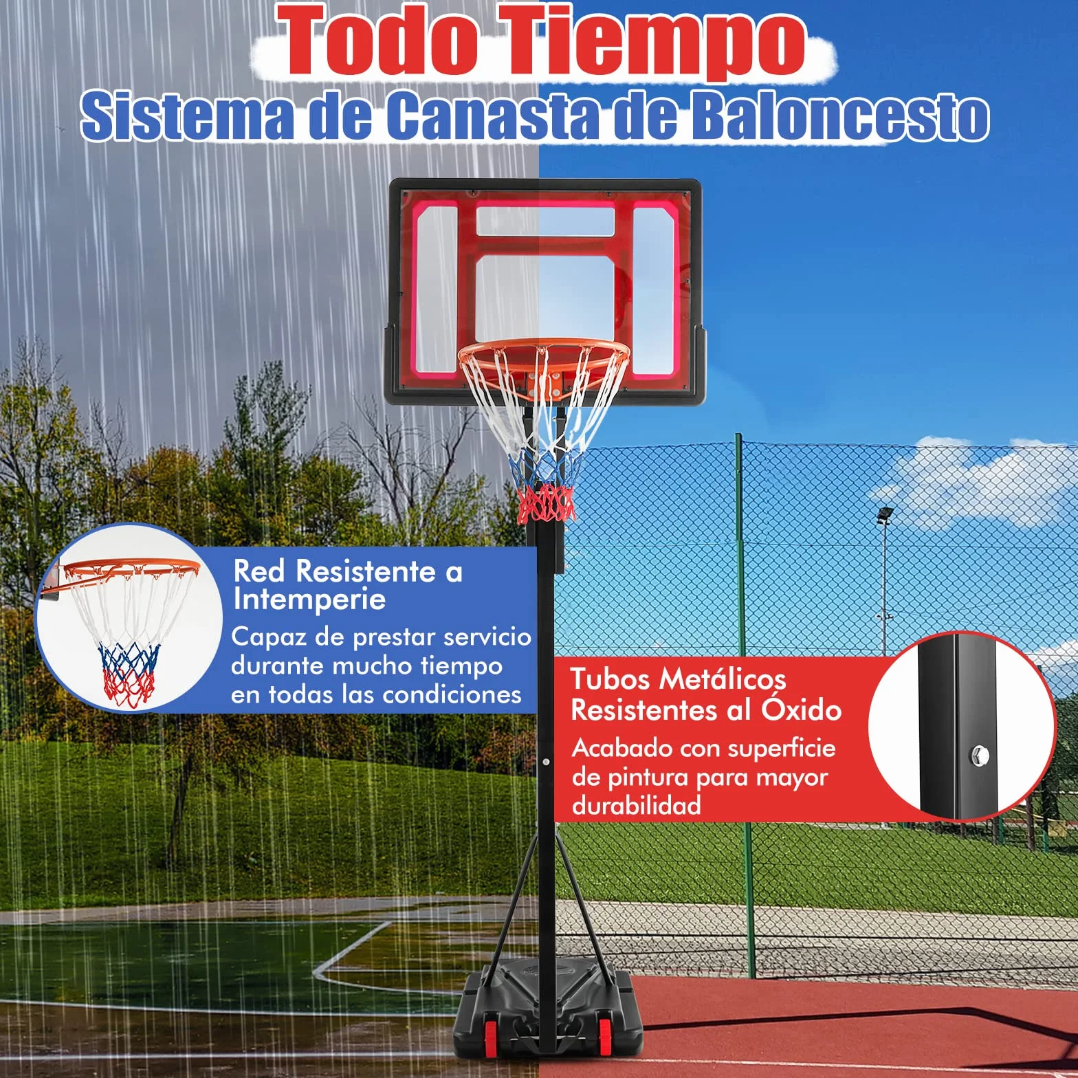 COSTWAY Canasta Baloncesto Exterior Altura Ajustable 10 Niveles 1,55-3,1m Móvil Ruedas Aro Baloncesto Bolsa Peso Niños Adultos