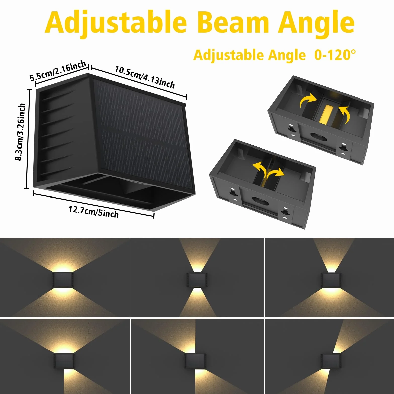 T-SUN Aplique Solar Exterior Pared 4 Piezas, 3000K Blanco Cálido Lámparas Solares Para Exterior Ángulo Del Haz Arriba y Abajo, Luces Solares Exteriores Jardin Impermeable para Porche, Camino, Garaje
