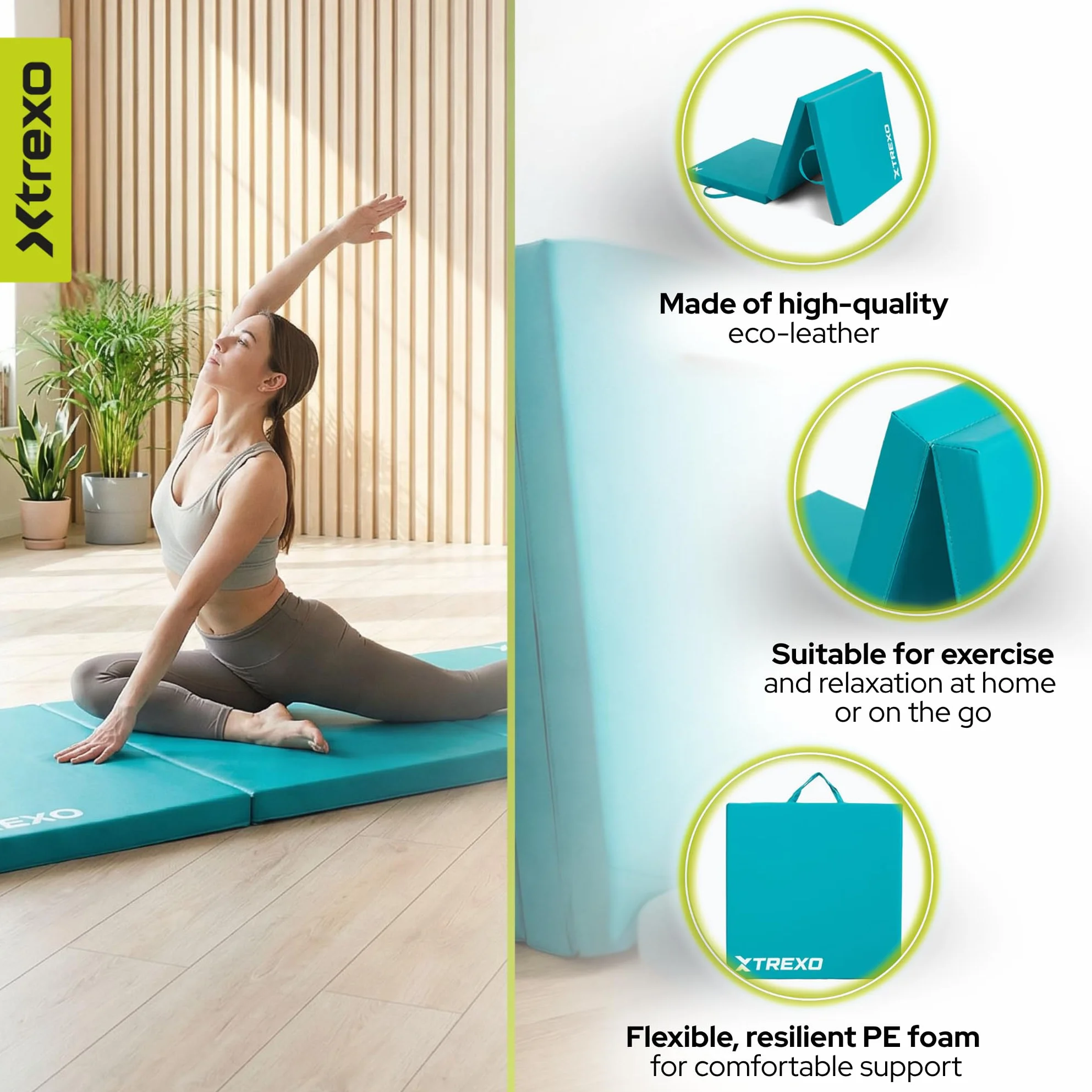 TREXO Colchoneta plegable 180x60x5 cm Esterilla gimnasia piel sintética 3 segmentos