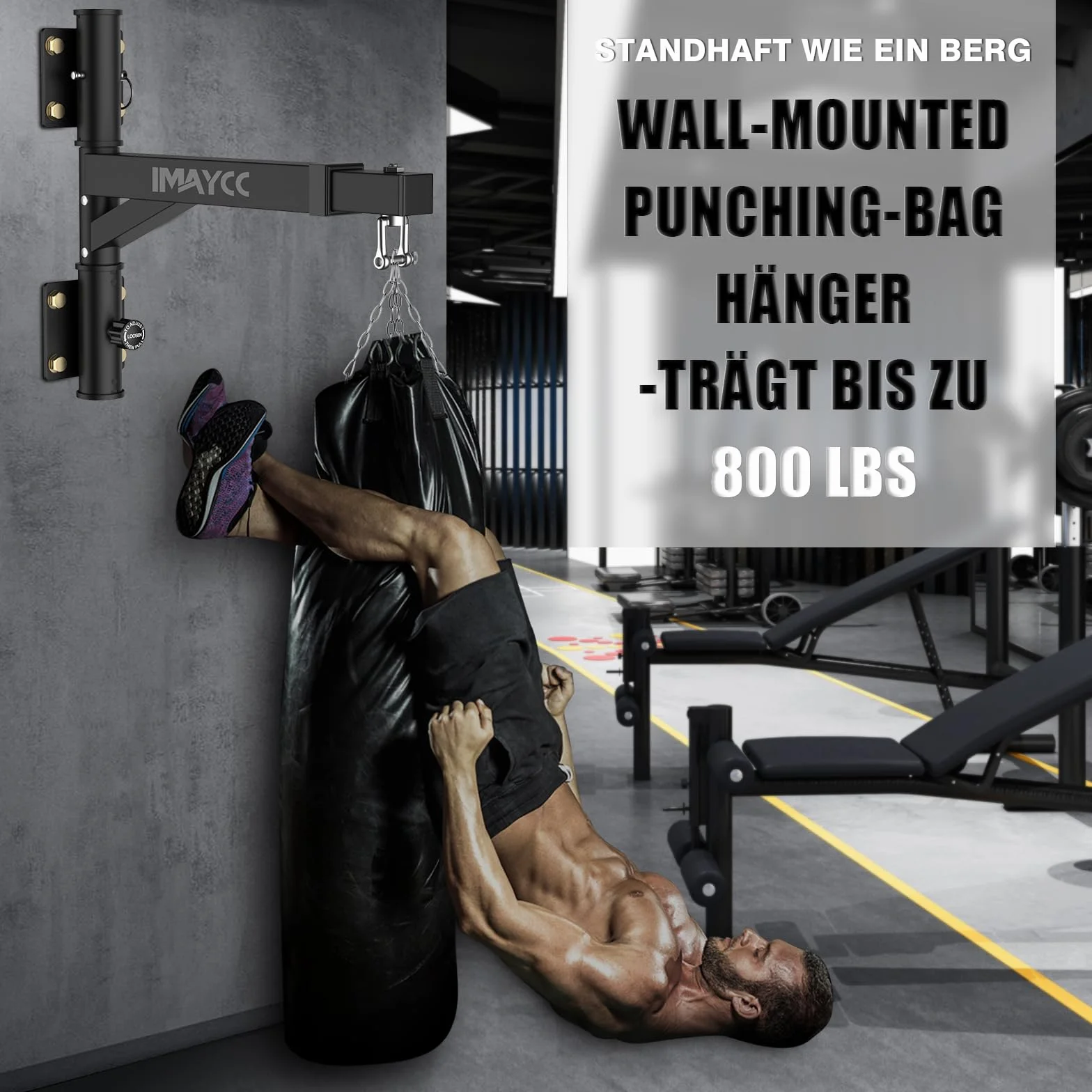 IMAYCC Soporte Saco Boxeo, Soporte Ajustable para Saco de Boxeo con Rotación de 180°, Espacio Eficiente, Interior t Exterior, Artes Marciales Mixtas Etc