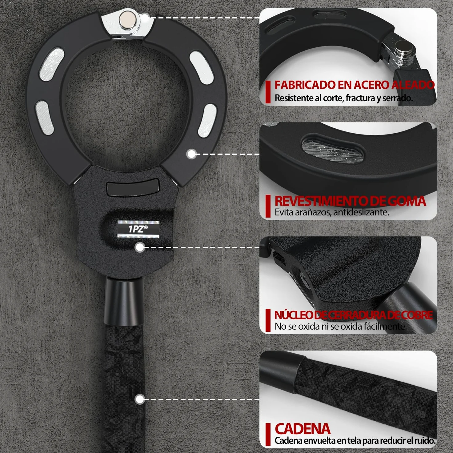 1PZ ES3-NA3 Candado Bicicleta Antirrobo Candado Patinete Electrico Cerradura de Esposas con llave para Segway Ninebot Xiaomi Razor