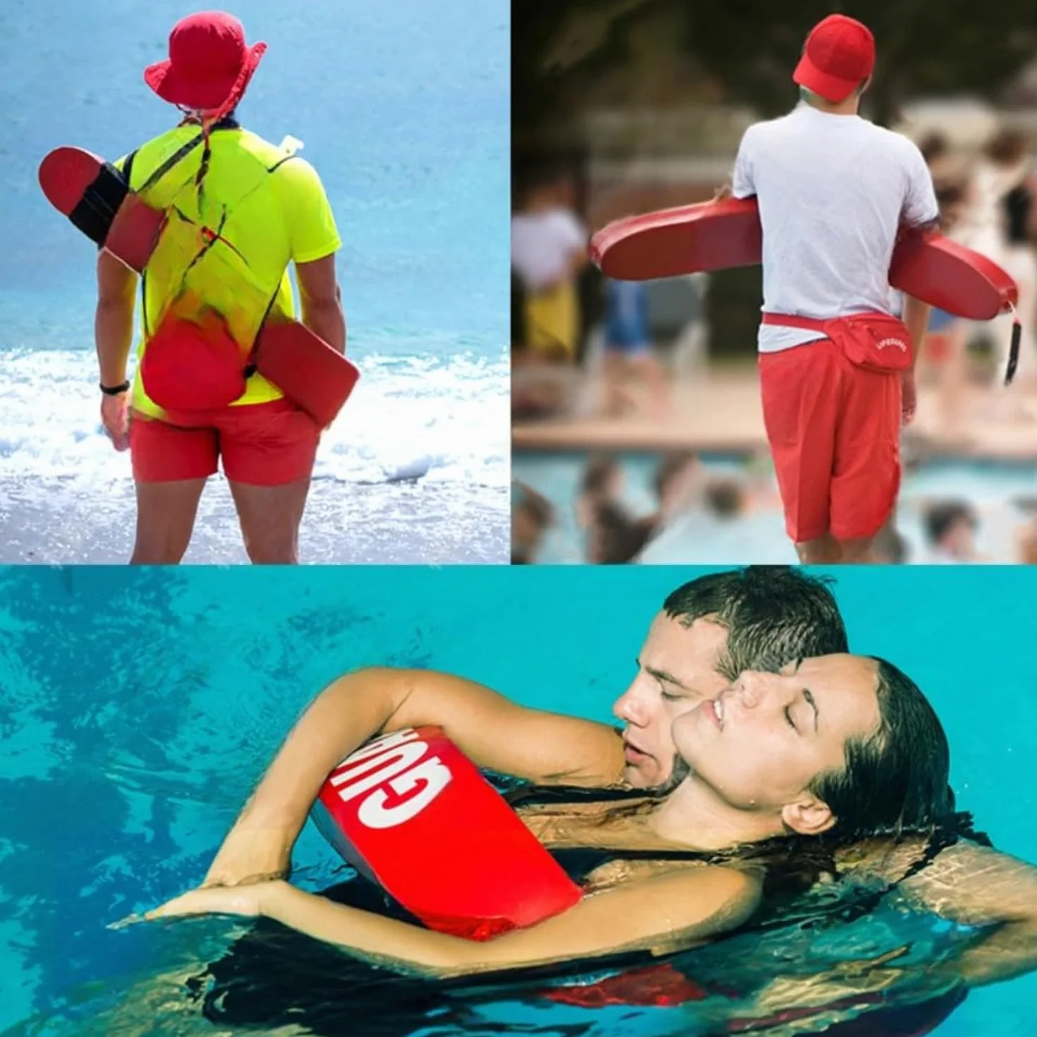 Tubo de rescate profesional de salvavidas, rojo con texto de protección blanco, flotador de seguridad de agua resistente para piscinas y rescate en la playa