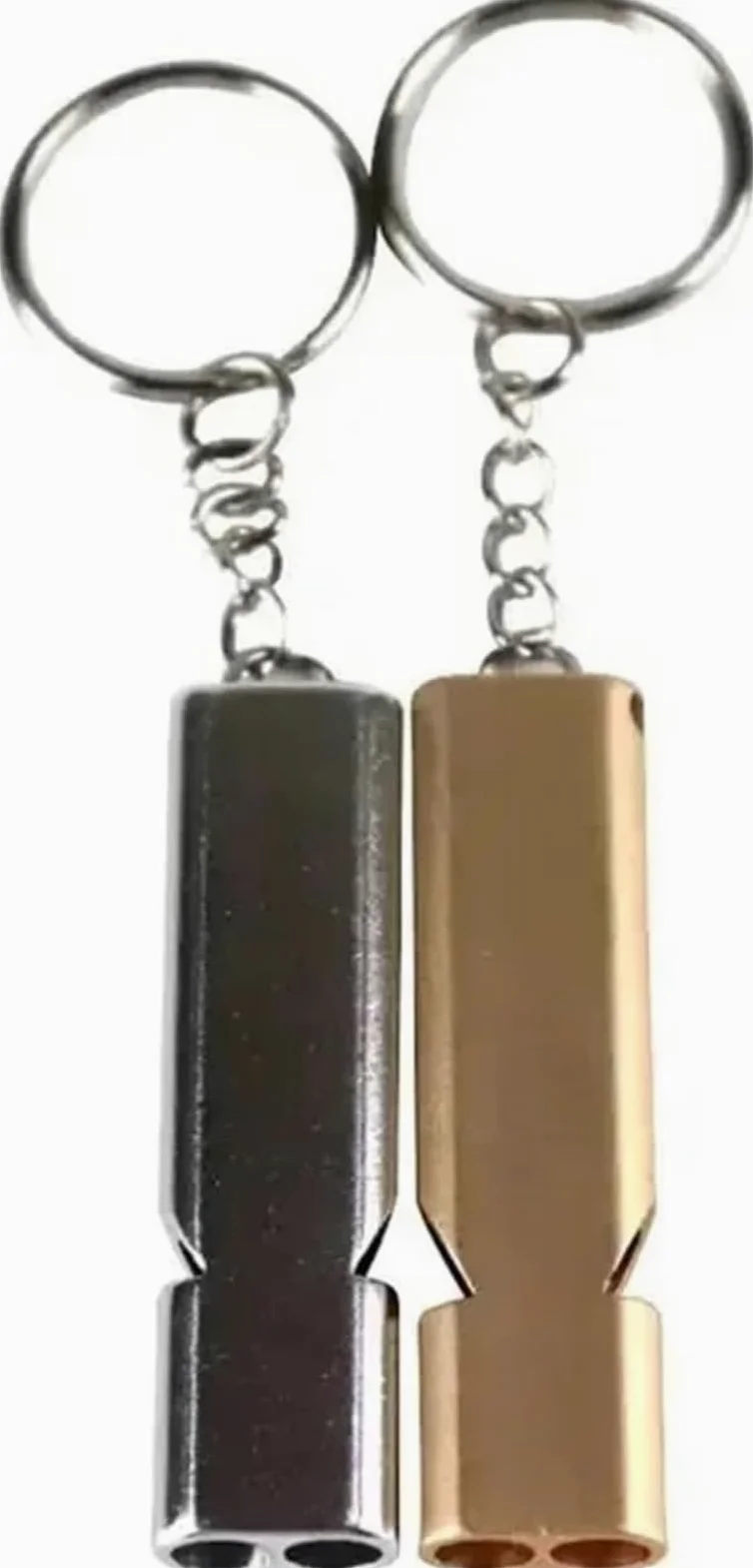 Silbato de supervivencia de emergencia, silbato de seguridad de alto decibelio, silbato de aluminio de doble tubo con llavero, silbato fuerte portátil para senderismo, camping, actividades al aire