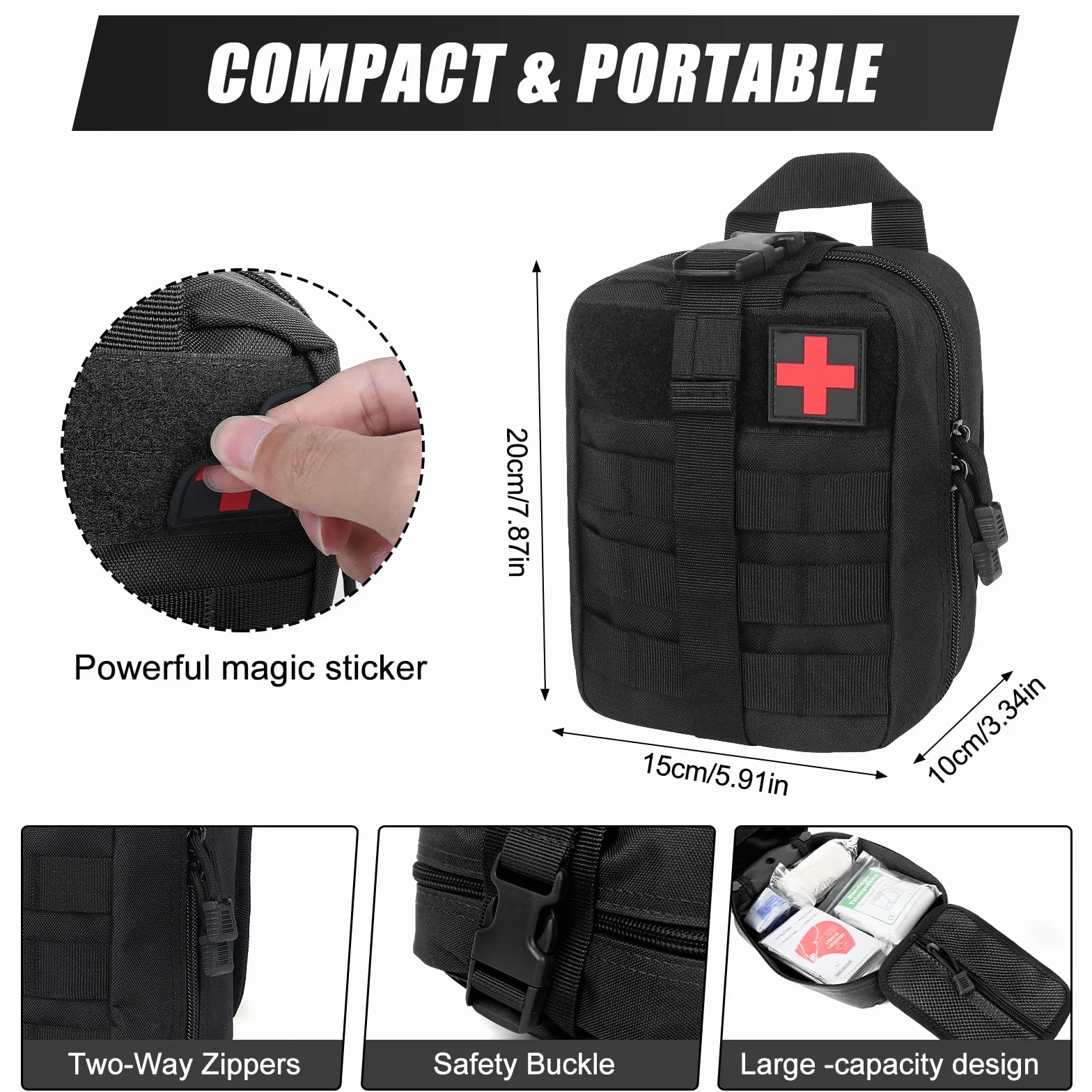 Kit de Primeros Auxilios 46PCS, Botiquín Táctico, Bolsa de Emergencia para Viaje y Acampada