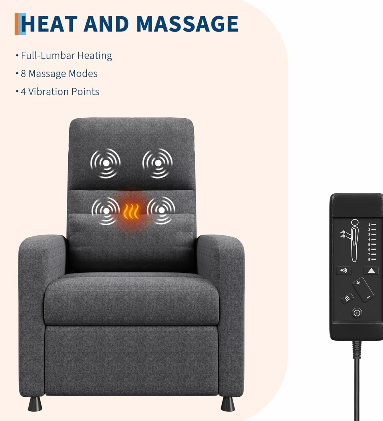 Sillón Reclinable Eléctrico con Masaje y Calor, Ergonómico con USB y Bolsillos