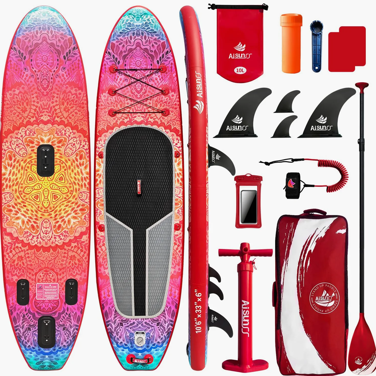 Tabla de Yoga de 10.6 pies con Accesorios de Sup, Incluye Alfombrilla Antideslizante, Bolsa Impermeable para teléfono, Bomba de Doble acción, Paleta de Aluminio Ajustable