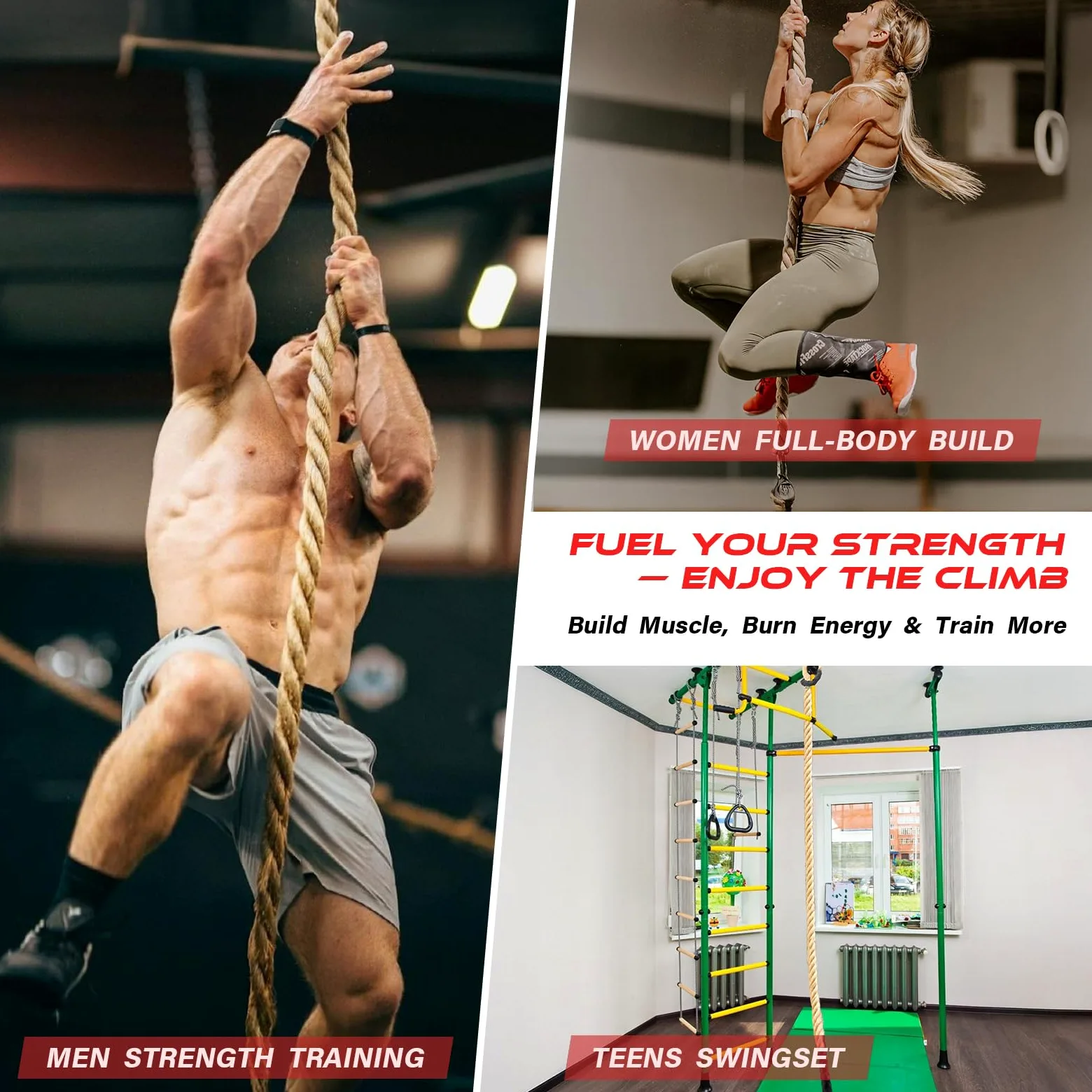 Cuerda de escalada para gimnasio, cuerda gruesa de yute resistente de 35 pies para adultos, entrenamiento de fuerza, columpio de árbol al aire libre, ejercicio de fitness en casa, 1.5 pulgadas
