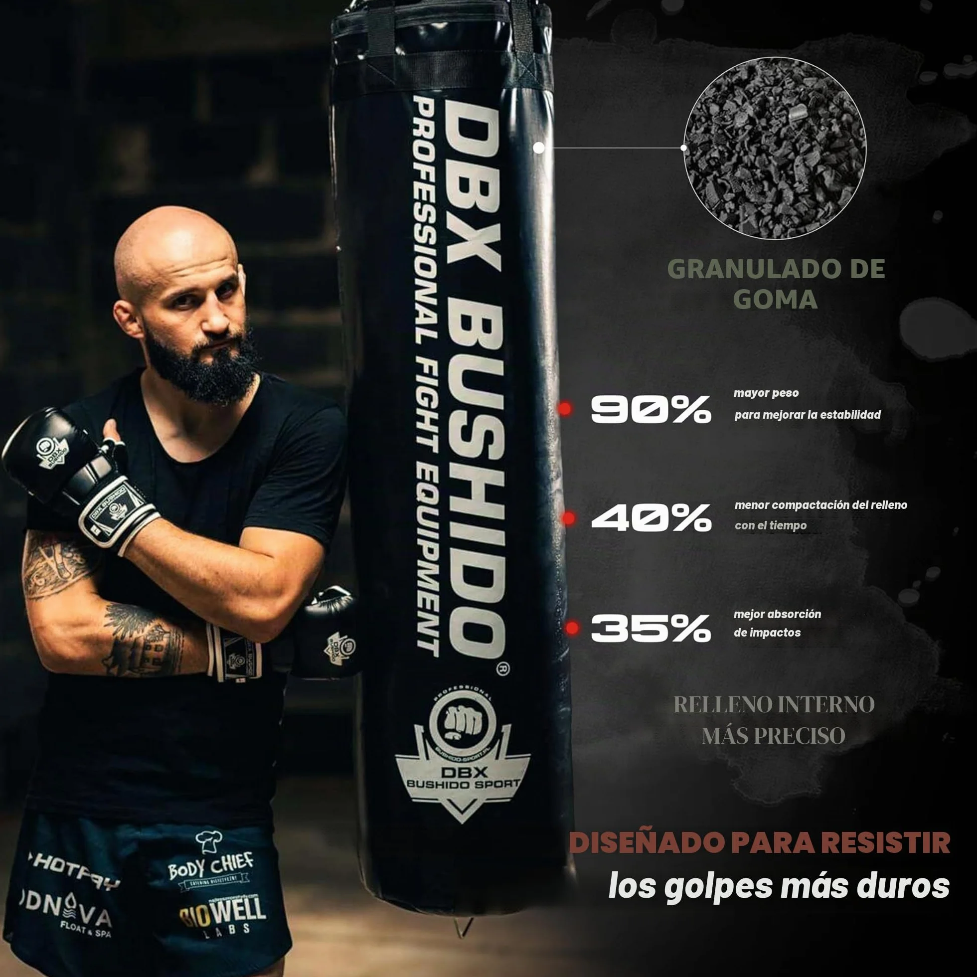 DBX BUSHIDO SPORT Saco de Boxeo Relleno con gránulos de Goma, 130 cm, Saco de 60 kg, Entrenamiento de Boxeo y Kickboxing, Bolsa de Punching…