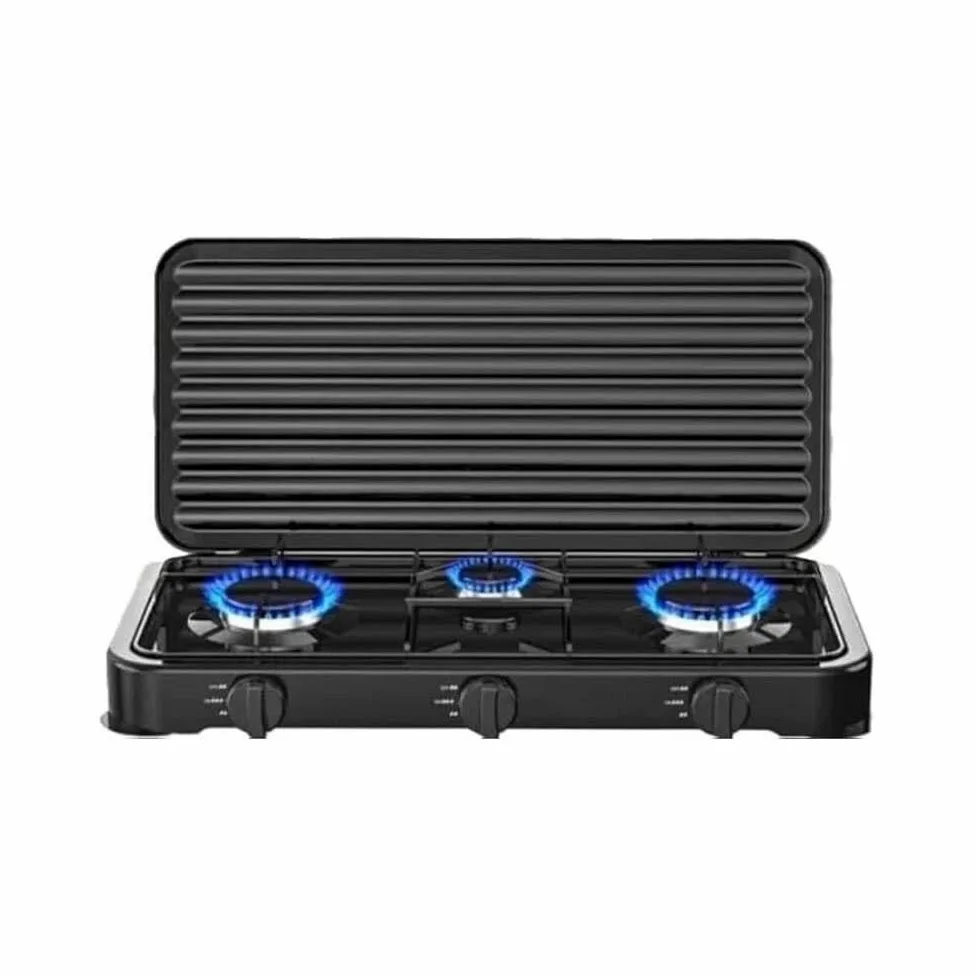 Hornillo de gas GPL cocina camping casa 3 quemadores placa negra