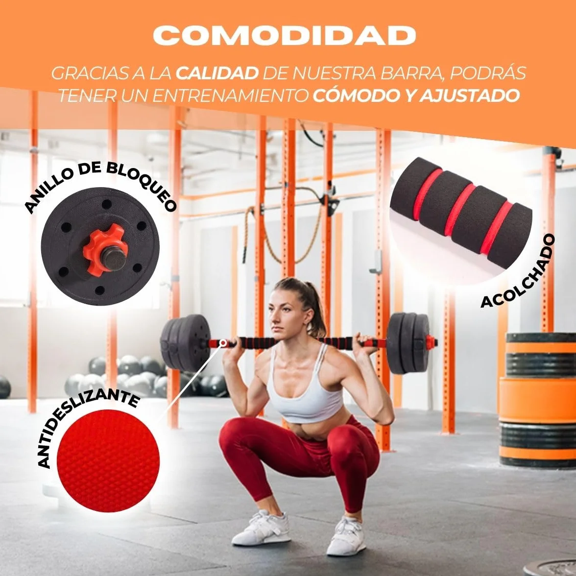 Mobiclinic Mancuernas ajustables 2 en 1 2-30 kg con barra extensión acolchada