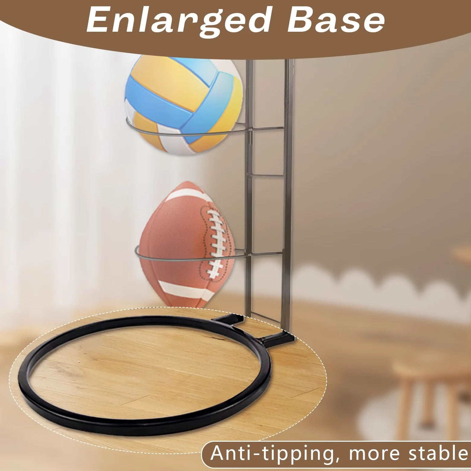Soporte para pelotas de pie, 4 niveles, soporte para bolas, soporte para bolas, soporte para pelotas (extraíble, negro), adecuado para fútbol, baloncesto, voleibol y rugby