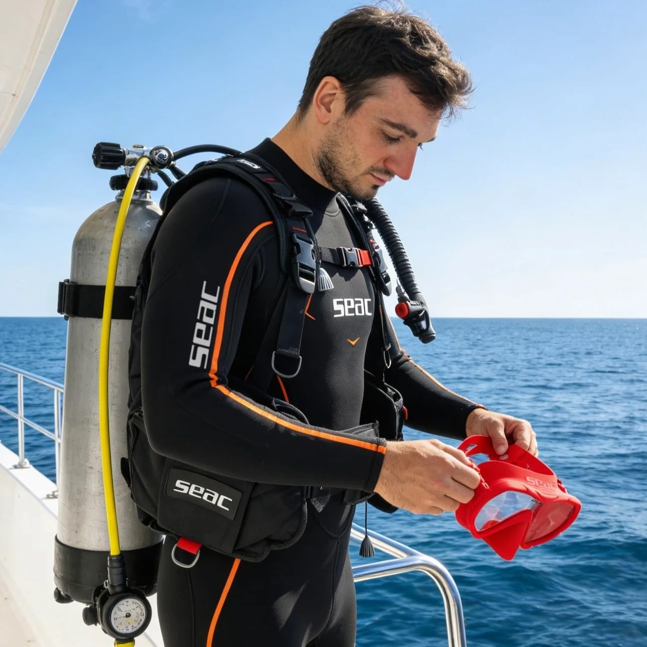 SEAC X-Frame - Máscara de Buceo Frameless de Silicona con Monolente de Vidrio Templado | Visión Nítida y Estabilidad Bajo el Agua, Volumen Reducido | para Buceo y Snorkel – Made in Italy