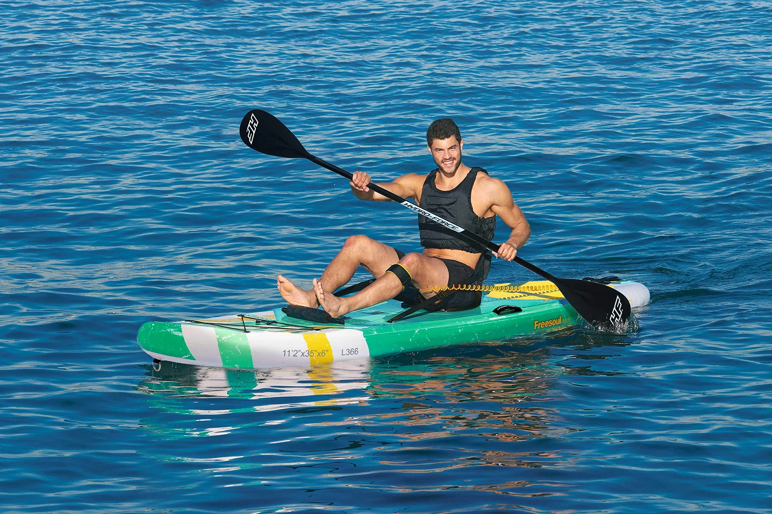 Bestway 65310 - Tabla Paddle Surf Hinchable Hydro-Force Freesoul Tech 340 x 89 x 15 cm con Remo, Asiento, Bomba y Bolsa