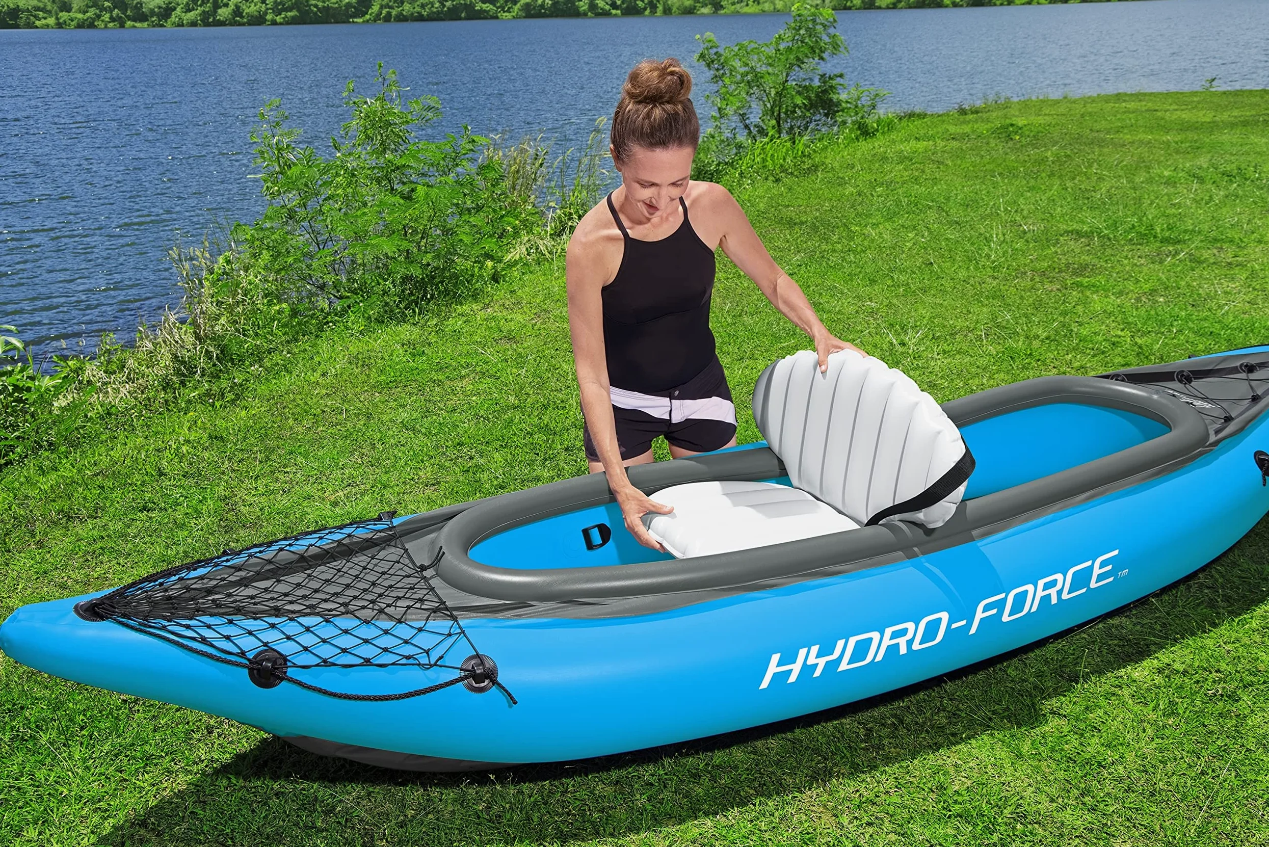 Hydro-Force Ventura Elite X1 - Juego de kayak inflable de 9 pies 2 pulgadas x 34 pulgadas, se adapta a 1 adulto, incluye barco, paleta de aluminio, bomba de mano, aletas, asiento, bolsa de engranajes,