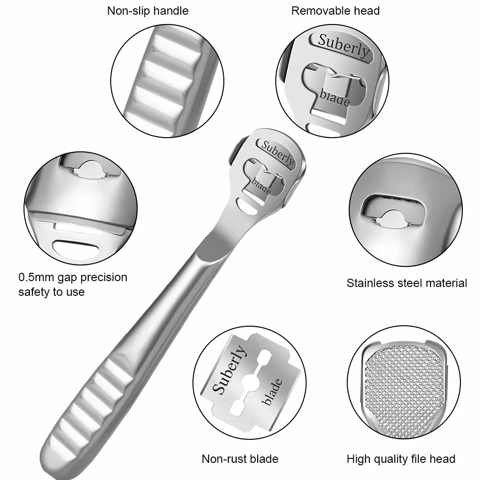 URAQT Eliminador de Callos y Callosidades, Raspador de Pies con 10 Cuchillas, Acero Inoxidable