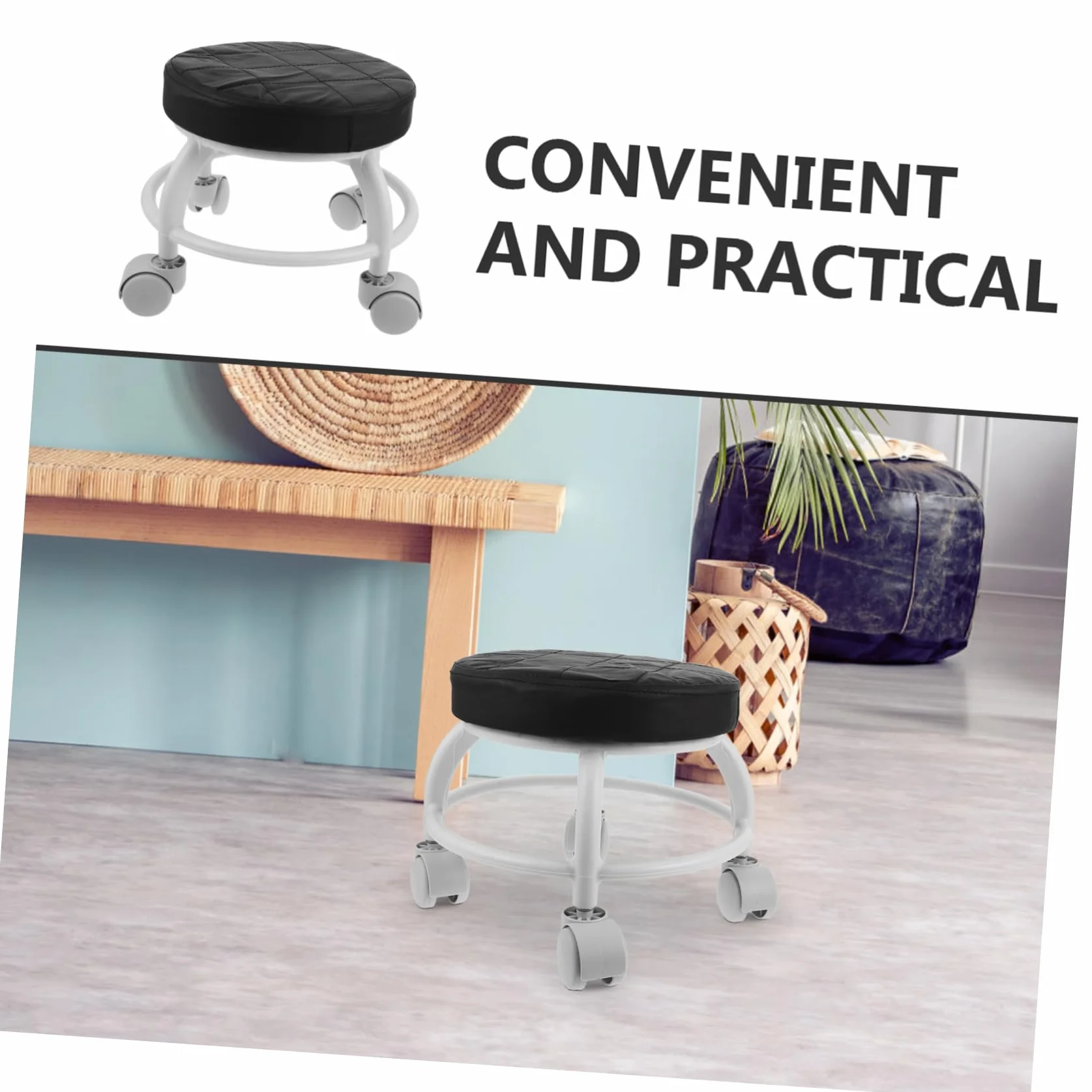 Taburete Pedicura con Ruedas, Asiento PU y Plástico, para Salones de Belleza