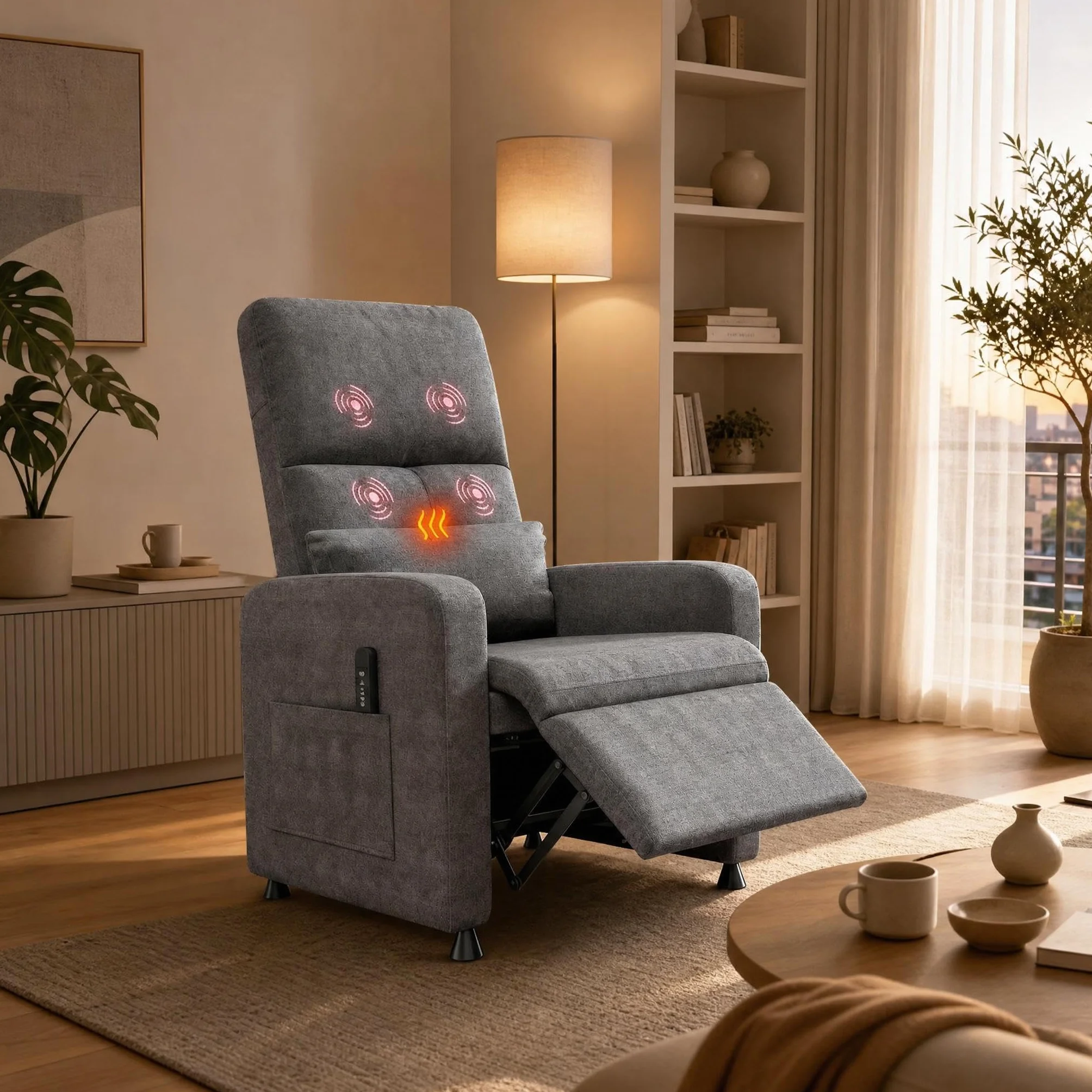 Sillón Reclinable Eléctrico con Masaje y Calor, Ergonómico con USB y Bolsillos