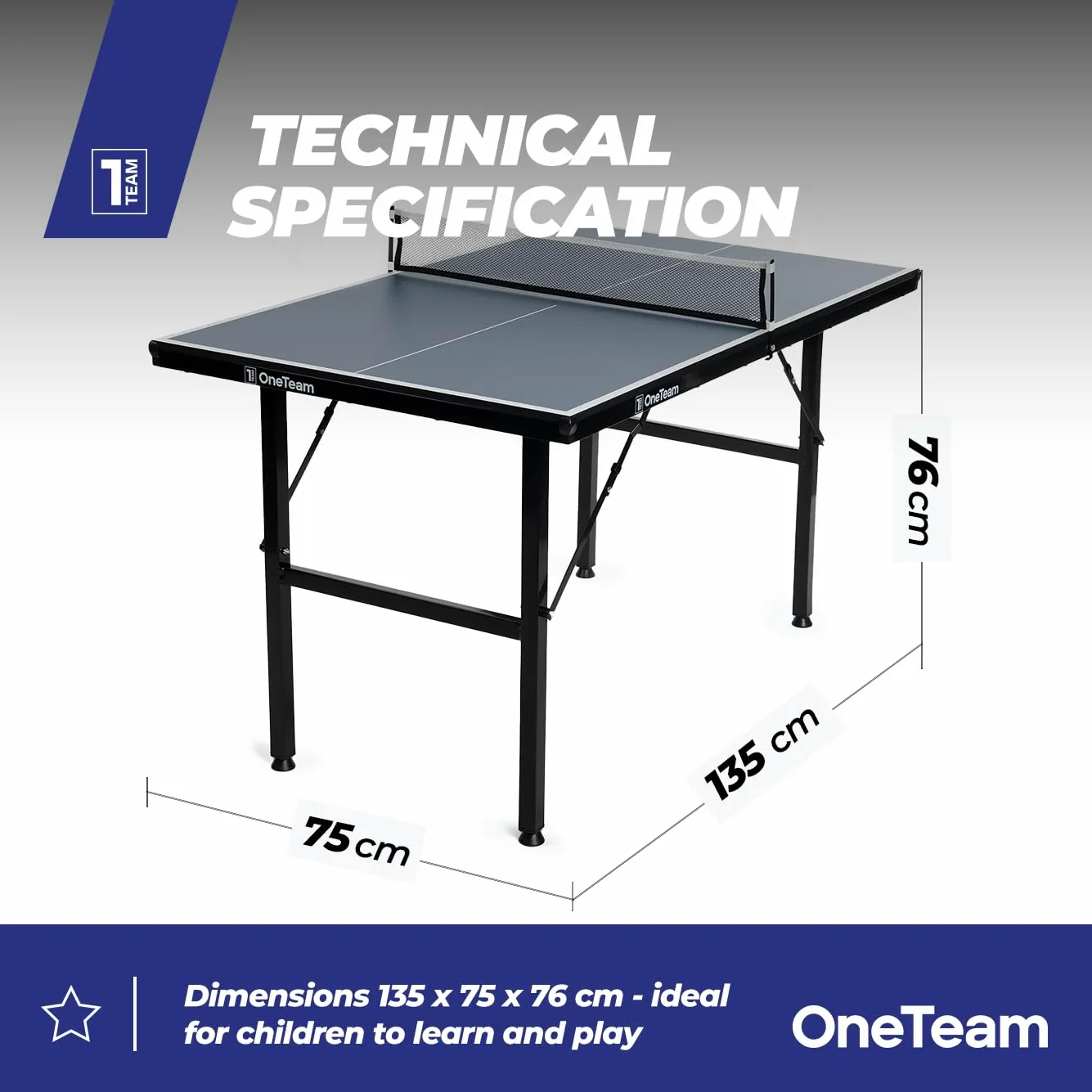 OneTeam Mesa de Ping Pong para Juegos de Interior con Rejilla y Placas Plegables con 2 Compartimentos para Bolas y palés, Ruedas de Transporte con función de Bloqueo