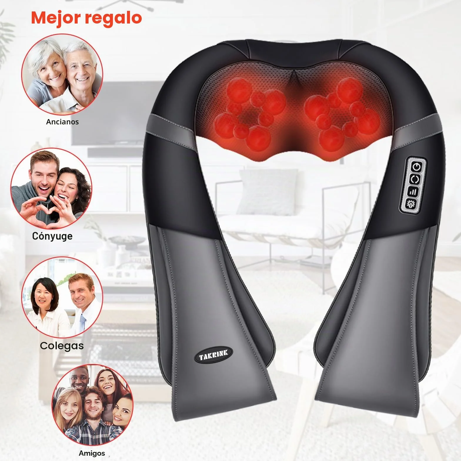 Masajeador Shiatsu 16 Cabezales de Masaje Integrados Hombros Cuello 3 Velocidades Dirección Ajustable Calor