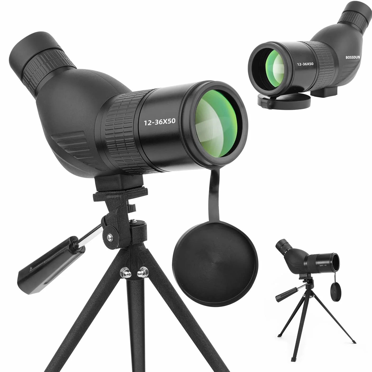 Telescopio Terrestre 12-36x50 HD con Trípode, Bolsa de Transporte y Adaptador de Teléfono Inteligente para Observación de Aves, Observación de Estrellas, Tiro con Arco, Paisaje de Vida Silvestre
