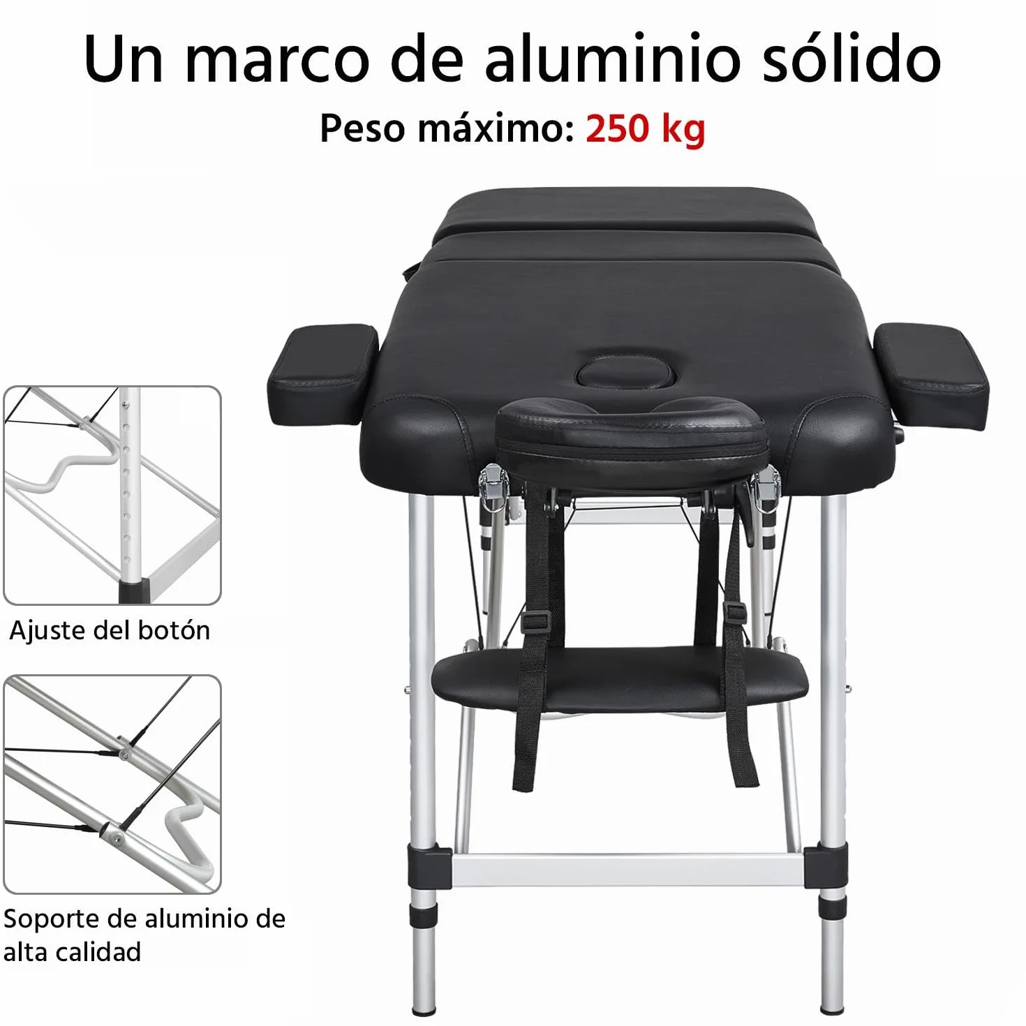 Yaheetech Camilla Masaje Plegable 3 Zonas 213x82x(67.5-89) cm Portátil Altura Ajustable Apoyacabezas Desmontables