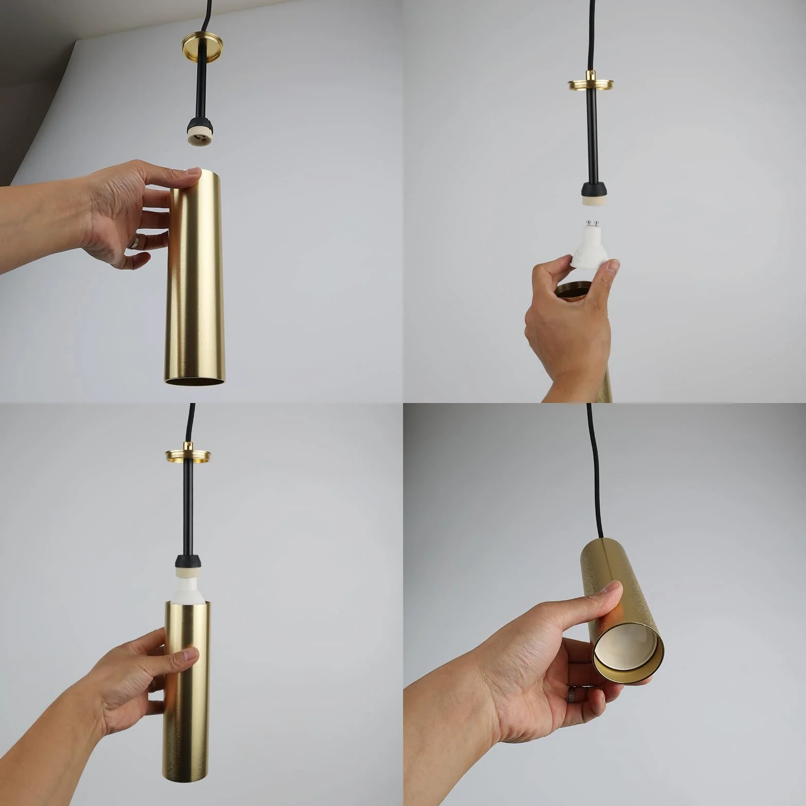 Alpinaluz Lámpara Colgante Tubular de Aluminio 20 cm GU10 120 cm Pack 2 Dorado