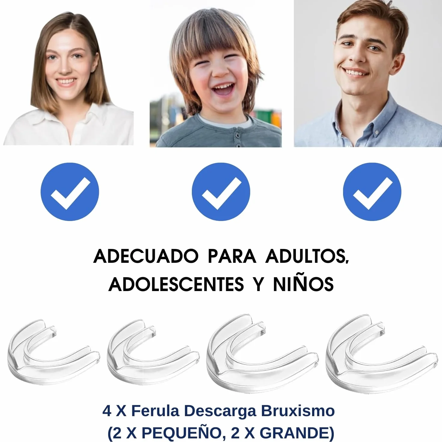 Ferula Descarga Bruxismo 4 Piezas 2 Tamaños, Protector Bucal Dental para Dormir