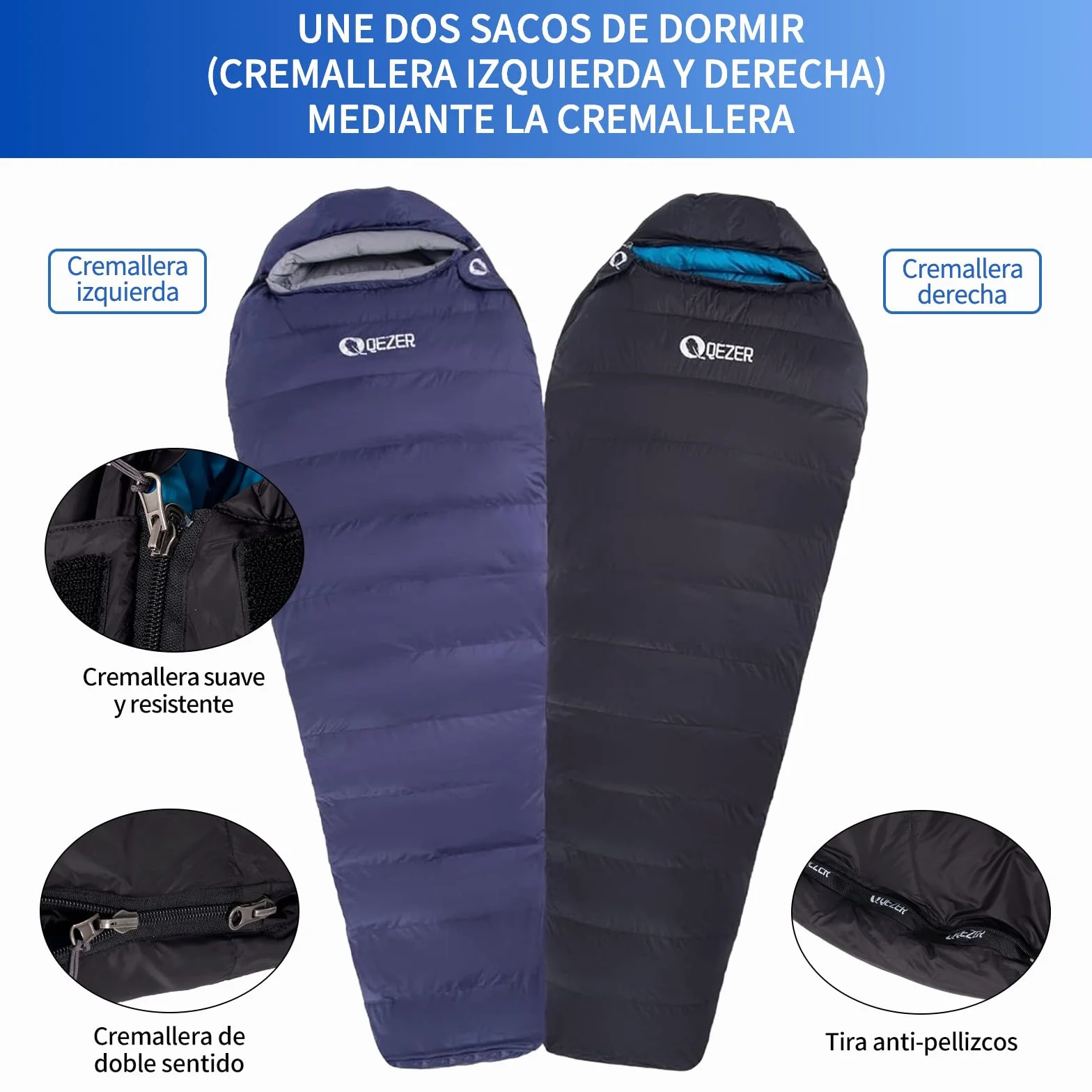 [Plumón] Saco de Dormir 0 Grados [-28℃~8℃] Saco de Dormir de Invierno 1kg/1.5kg Relleno de plumón - Adultos y niños-Sleeping Bag para Camping, Senderismo y Acampada