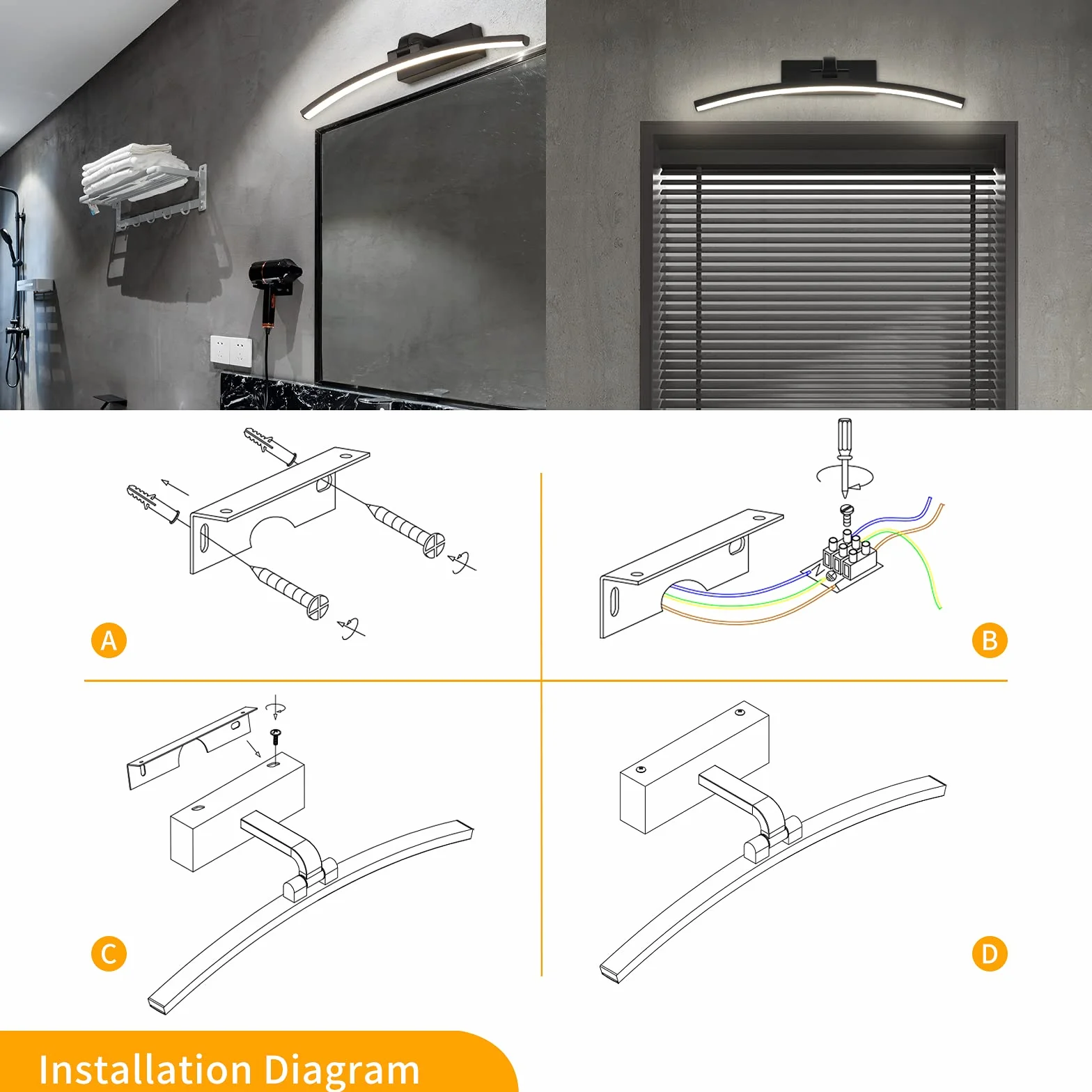 Luz de espejo LED 8W 640 lúmenes IP44 impermeable 4000K 230V 40 cm blanco negro