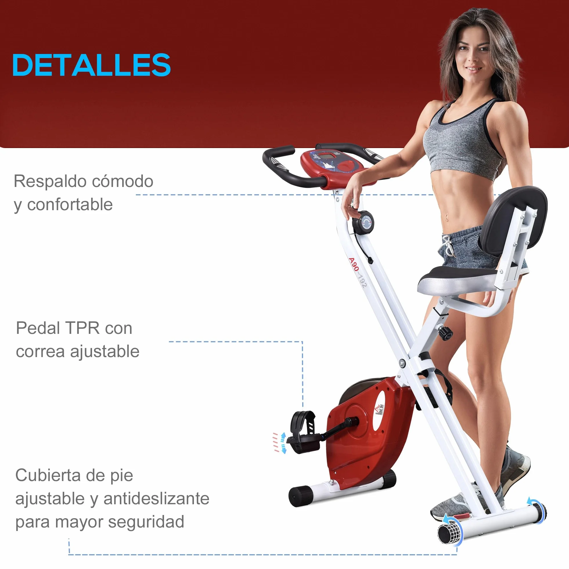 HOMCOM Bicicleta Estática Plegable con Respaldo, Bici Estática con 8 Niveles de Resistencia Magnética, Volante, Pantalla LCD, Pulsómetro, Sillín Ajustable, Carga 110 kg para Hogar Ahorra Espacio
