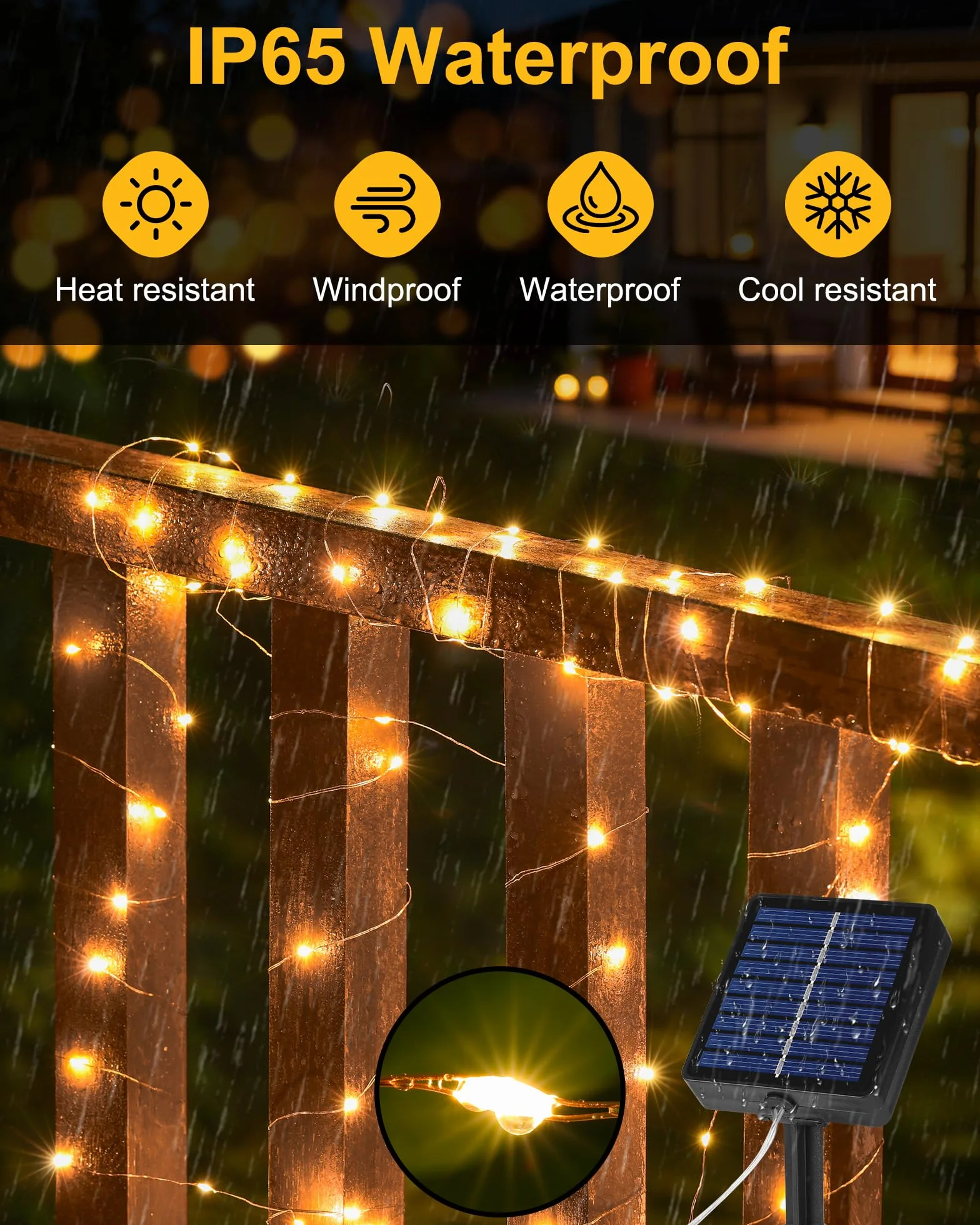 Tacobey Guirnaldas Luces Exterior Solar 20M 200 LED 8 Modos Temporizador Blanco Cálido