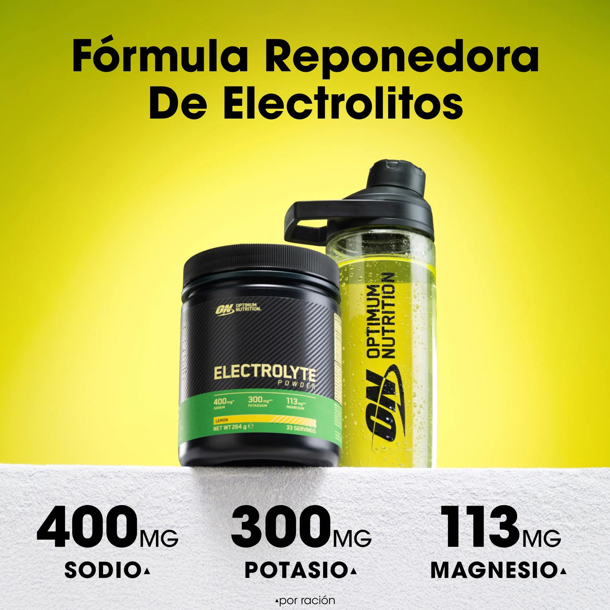 Optimum Nutrition Electrolitos en Polvo Sabor Limón 264 g 33 Raciones Sodio Magnesio Potasio