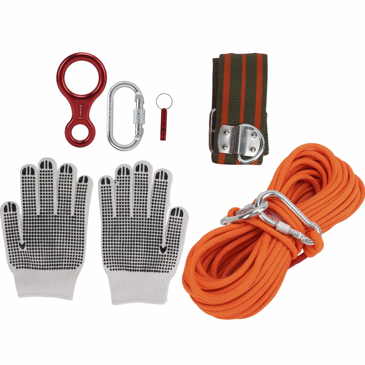 Akozon Kit de Cuerda de Escape de Emergencia de 49,2 Pies, Capacidad de Carga de 11 Nudos con Cinturón, Aluminio de Aviación y Acero Inoxidable para Rescate en Rappel de Supervivencia