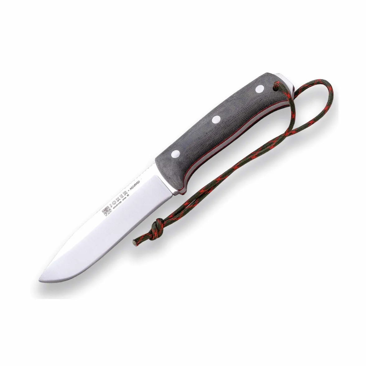 Joker Cuchillo de Supervivencia Deportivo Nomad CV125-P, Hoja de 12,7 cm, Mango Micarta Canvas, Funda Piel con pedernal, Herramienta de Pesca, Caza, Camping y Senderismo