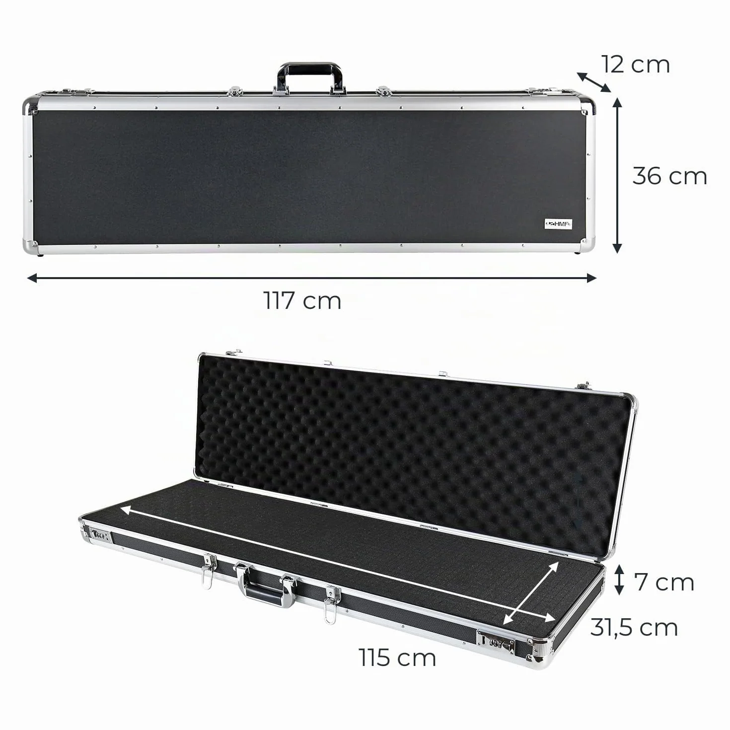 HMF 14405-02 Maleta de Aluminio para Armas y Rifles con Espuma | 117 x 36 x 12 cm | Negro