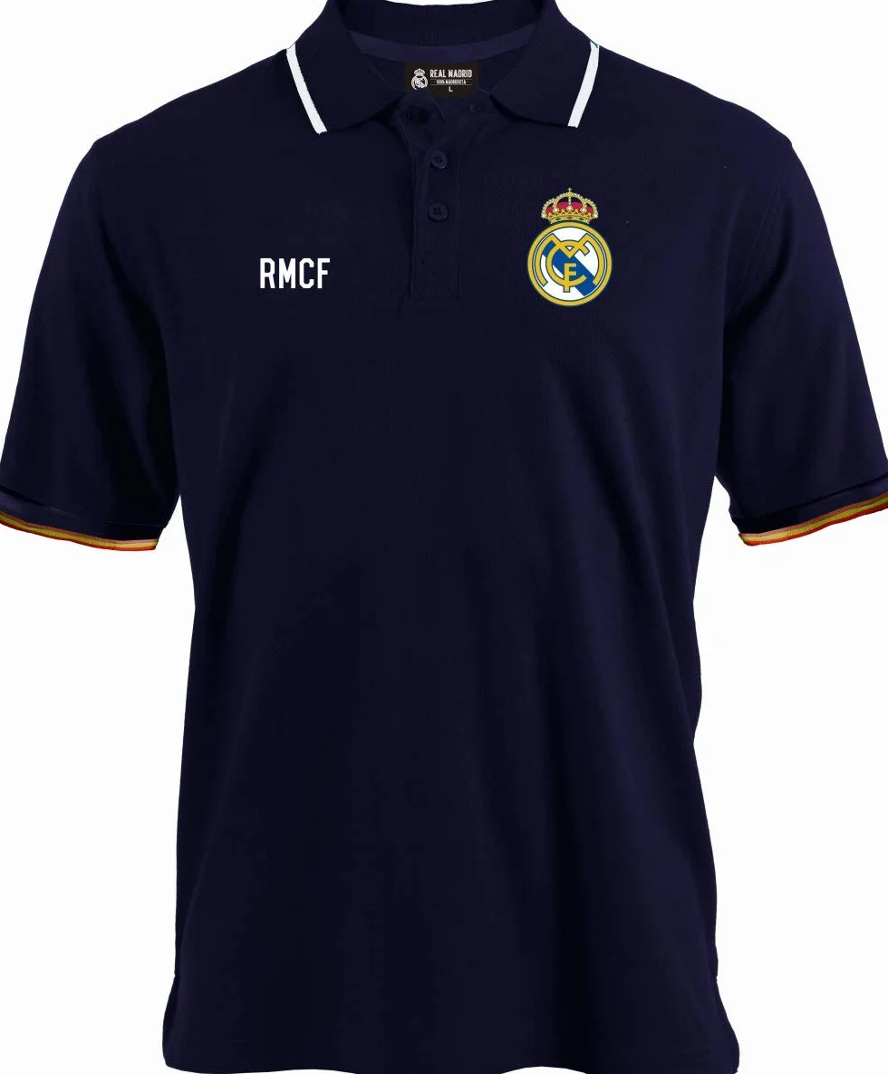 Real Madrid Polo Adulto Clásico Marino Escudo Bordado (Talla S)