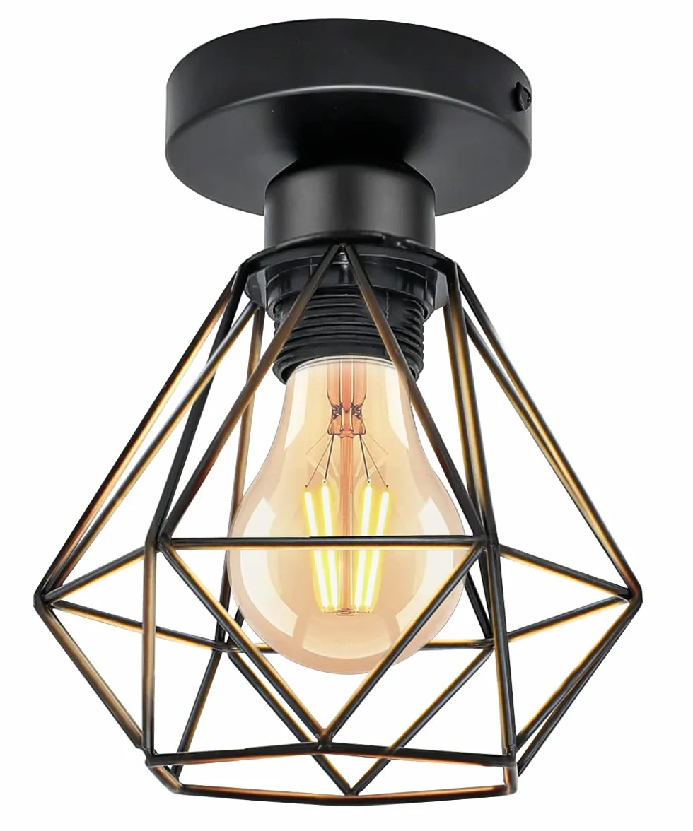 Lámparas Colgante Vintage Industrial Metal Techo E27 Jaula Geométrica Ø 16cm Negro 1 Luz