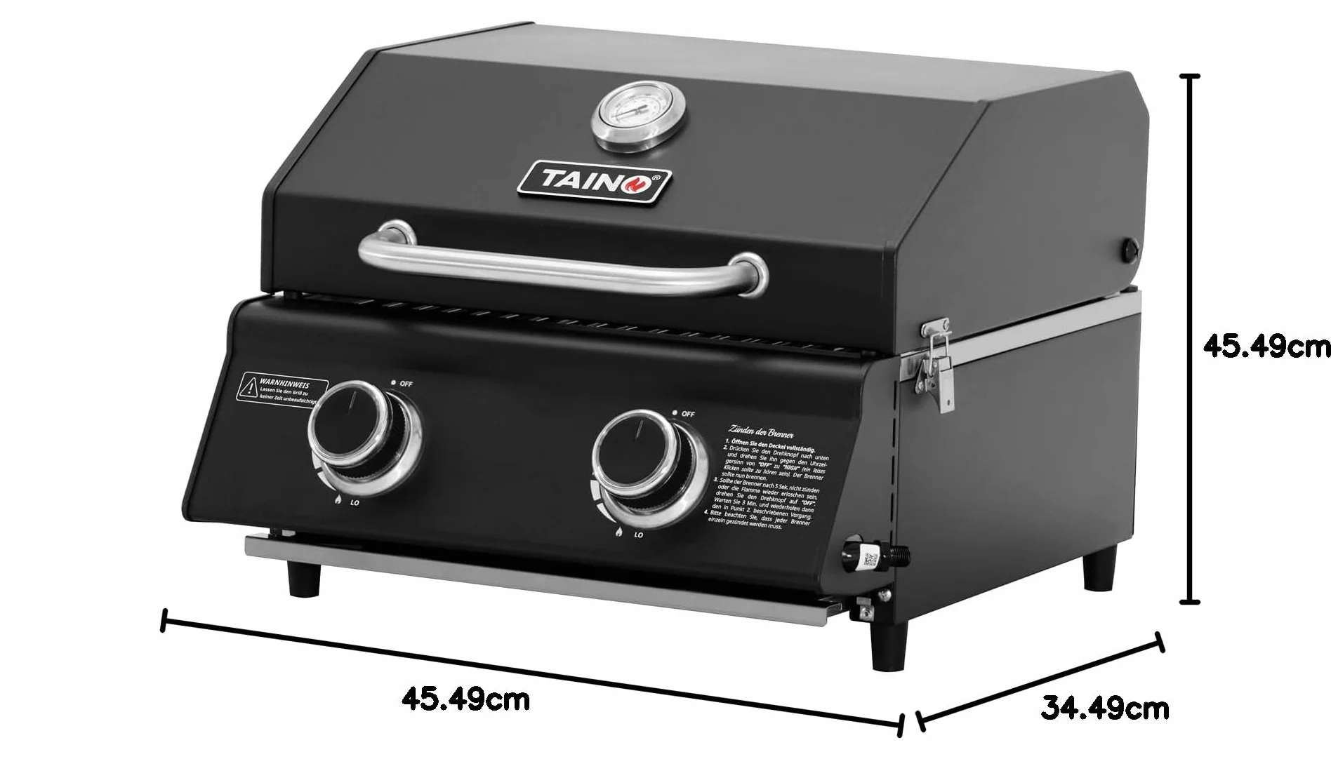 TAINO Platinum Compact Dark - Parrilla de mesa con 2 quemadores, parrilla de gas compacta para camping, mini barbacoa portátil