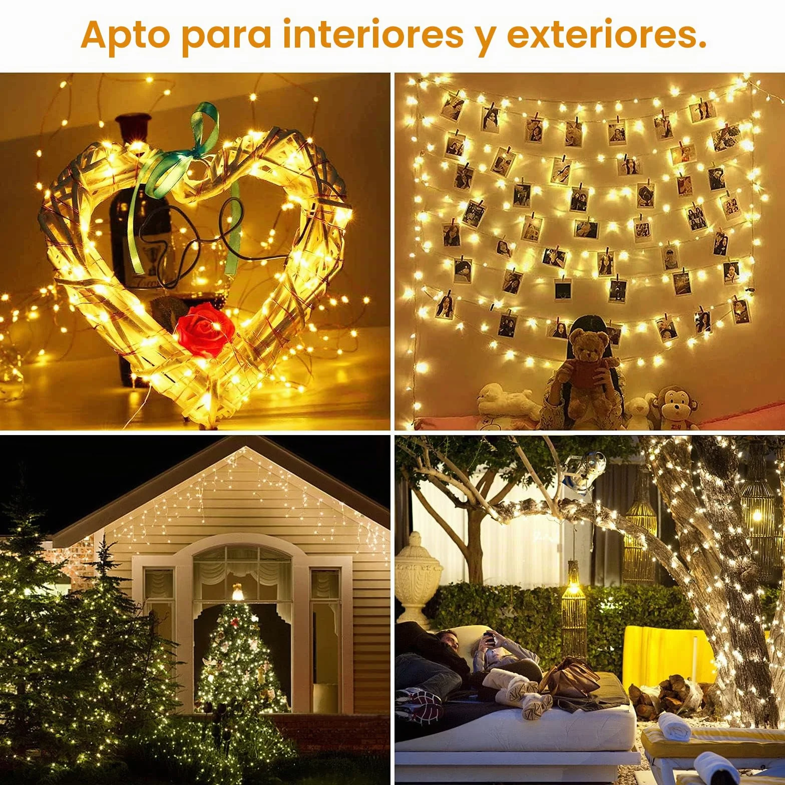 Suright Guirnalda Luces LED 2x12M 120 LED Impermeable Exterior Decoración Navidad Amarillo Cálido