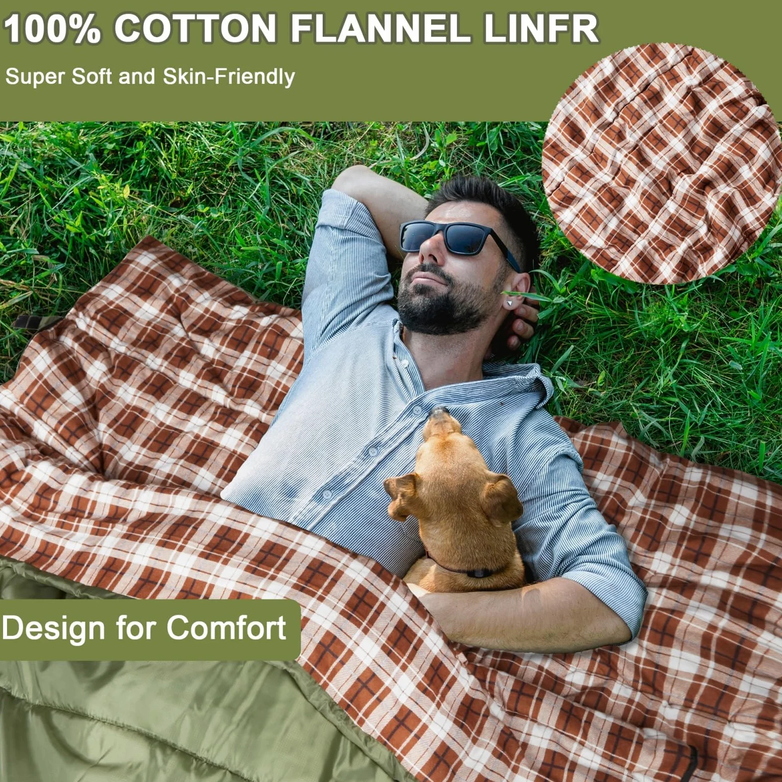 Saco de Dormir Doble de Franela de algodón para Camping, mochilero o Senderismo. Saco de Dormir Impermeable para 2 Personas, para Adultos o Adolescentes, Ligero con Saco de compresión
