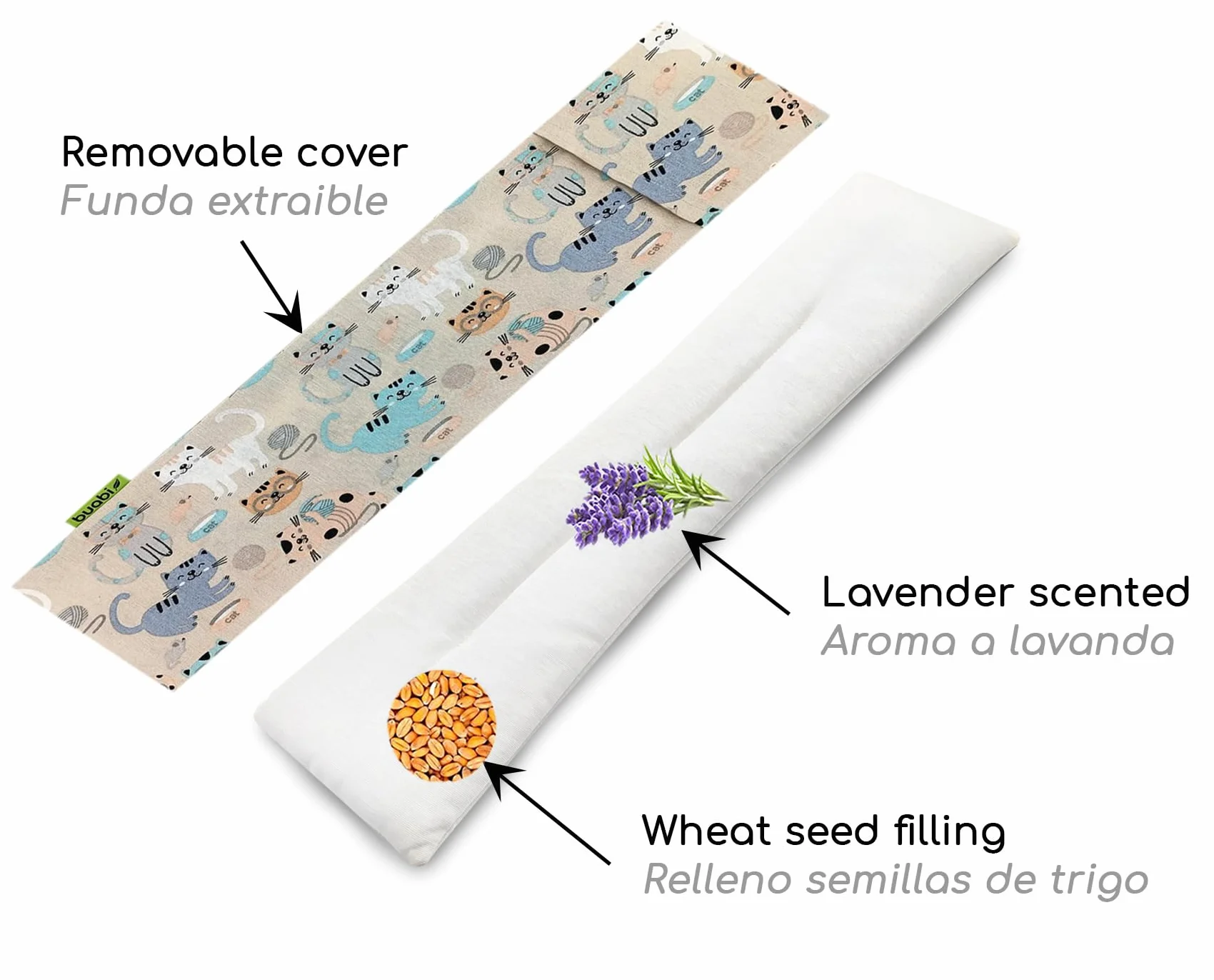 Saco térmico semillas microondas 50x15cm Lavanda funda lavable extraíble Cojín frío calor dolor cervical lumbar cuello espalda menstrual cólicos mascotas