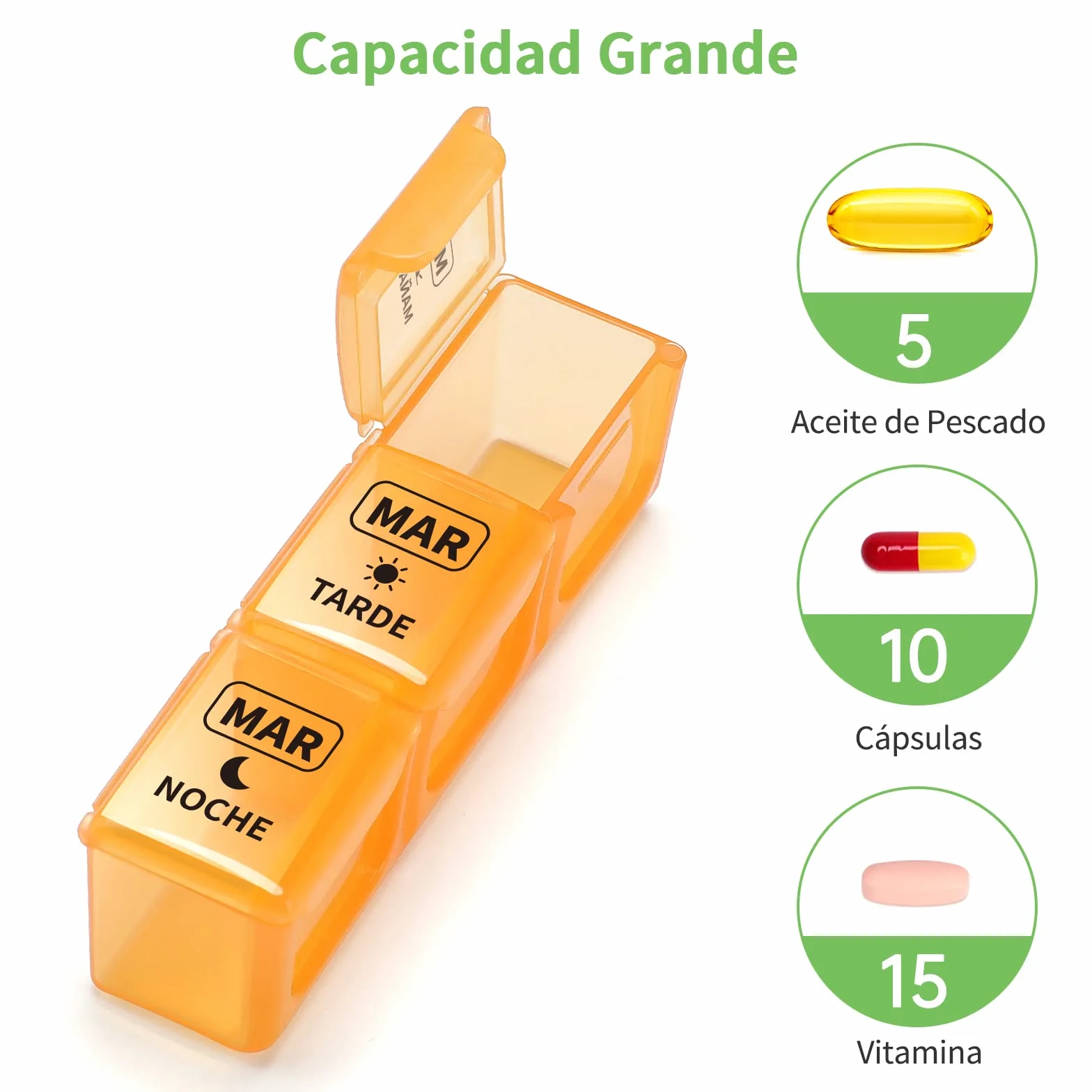 Opret Pastillero Semanal 3 Tomas Grande, Dosificador de Comprimidos 7 Dias 21 Compartimentos, Pastillero de Viaje
