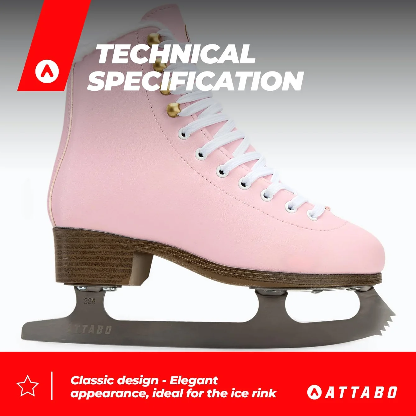 ATTABO Patines Artísticos para Mujeres Isla 37-41 EU Cuchilla Acero INOX PVC Soporte Tobillo Reforzado Negro Rosa
