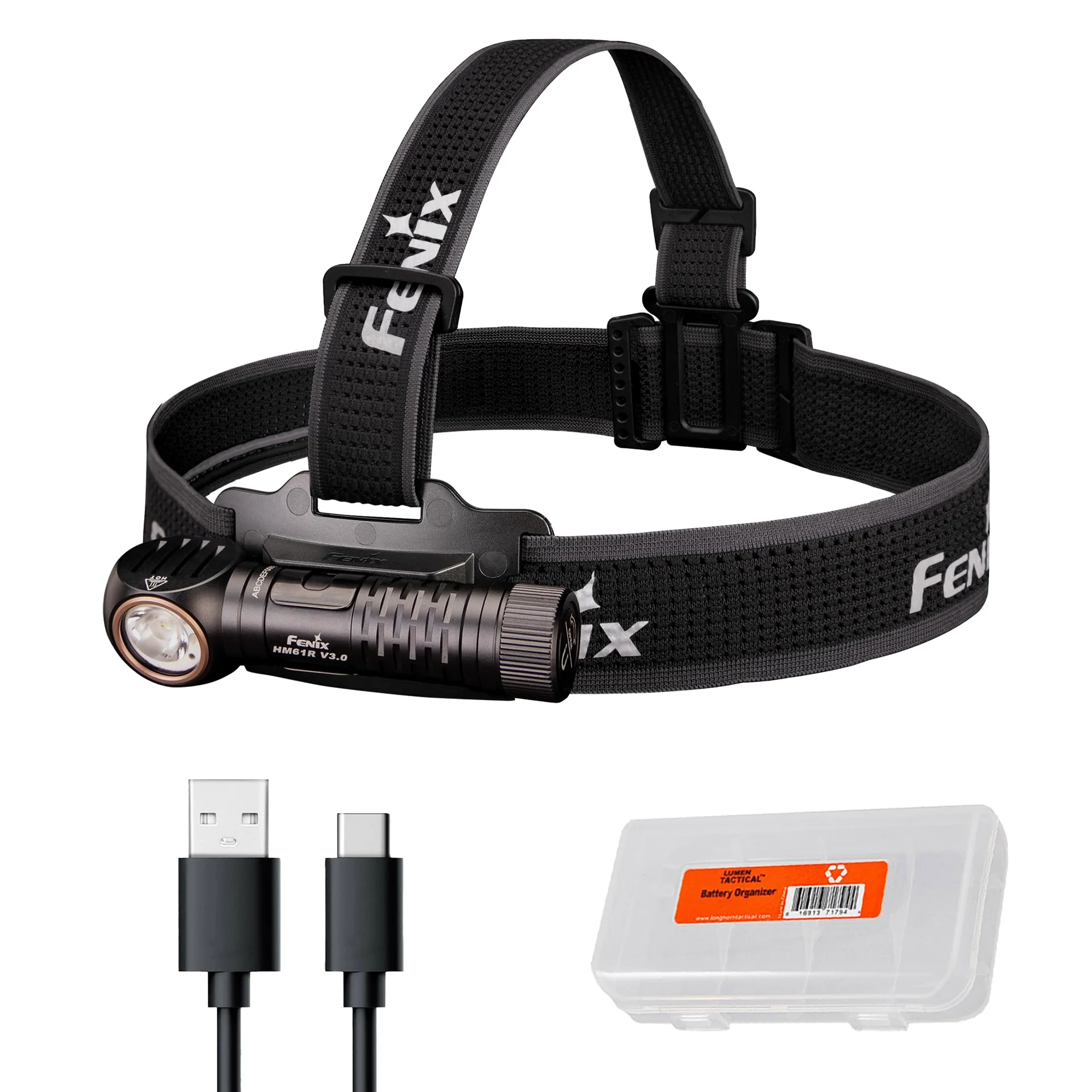 Fenix HM61R V3.0 - Linterna frontal de trabajo recargable, 1800 lúmenes, linterna y linterna industrial, punto + inundación, luz roja, tapa trasera magnética con organizador Lumentac