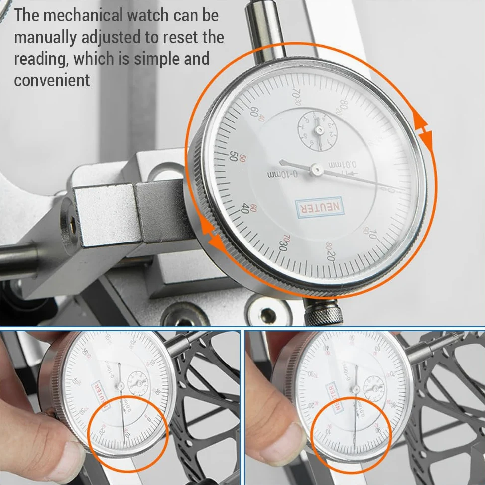 ACAGALA Herramienta de reparación de alineación de rueda de bicicleta con reloj comparador para liberación rápida y eje pasante