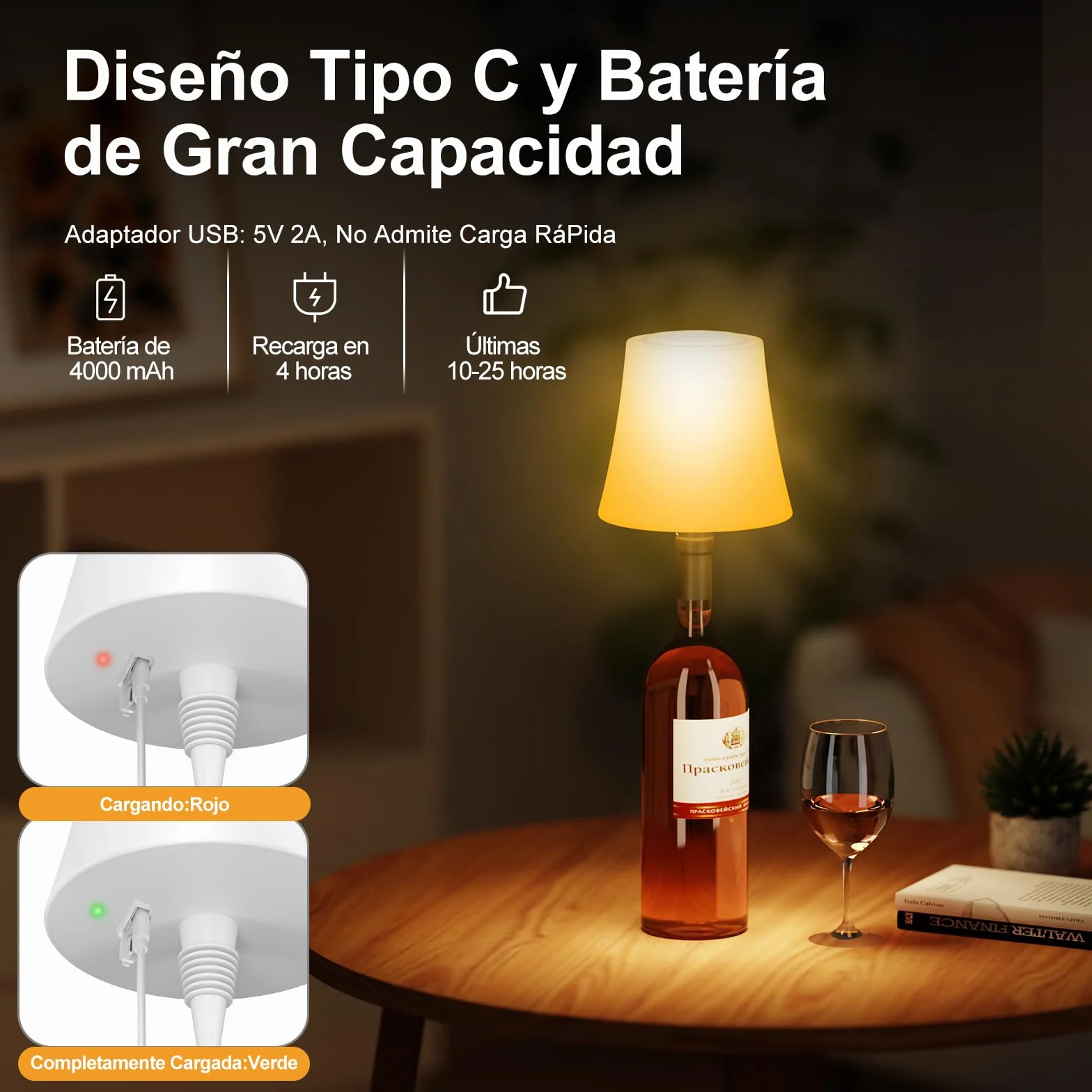 Lámpara de Mesa Inalámbrica Recargable IP54 Impermeable con Brillo Ajustable 3 Temperaturas Color+RGB, Táctil