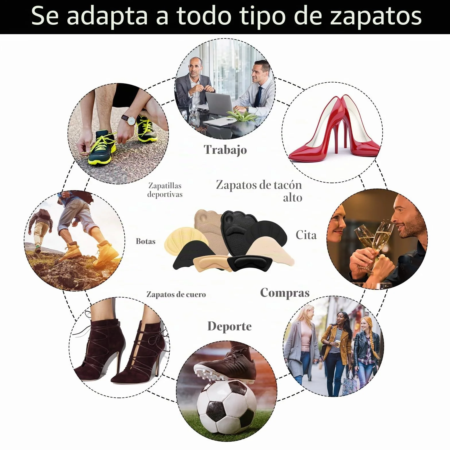 Sibba 8 pares taloneras antideslizamiento almohadillas para zapatos grandes protector talón mujer relleno zapato protector dedos tapón