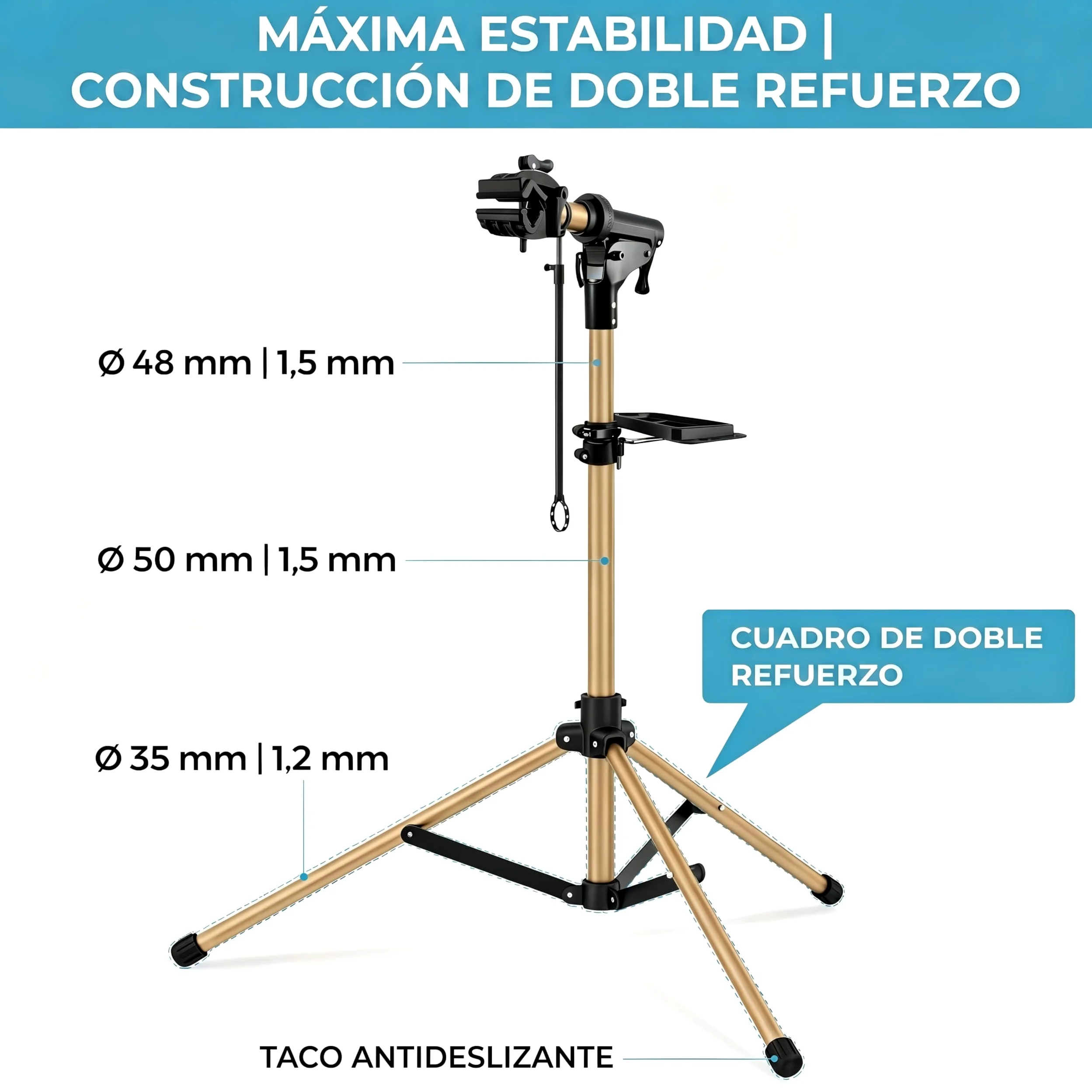 Caballetes para bicicletas de aluminio tres patas, reparación y montaje, totalmente plegable, doble cierre seguridad, diseño compacto, ultraligero, bandeja magnética de gran tamaño