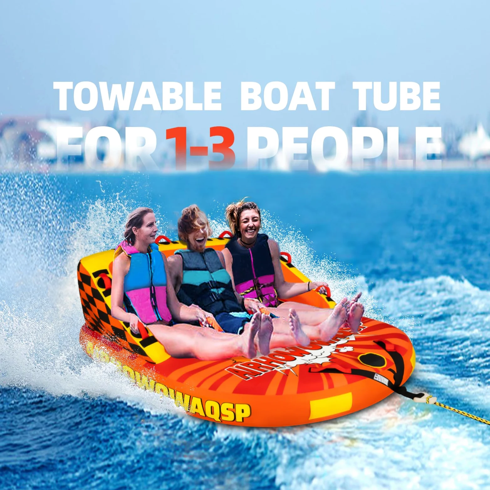 Super sofá remolcable tubos para navegación de 1 a 3 personas, tubos para barcos, botes inflables, tubo de barco, tubo de agua, puntos de remolque delanteros y traseros con cubierta de