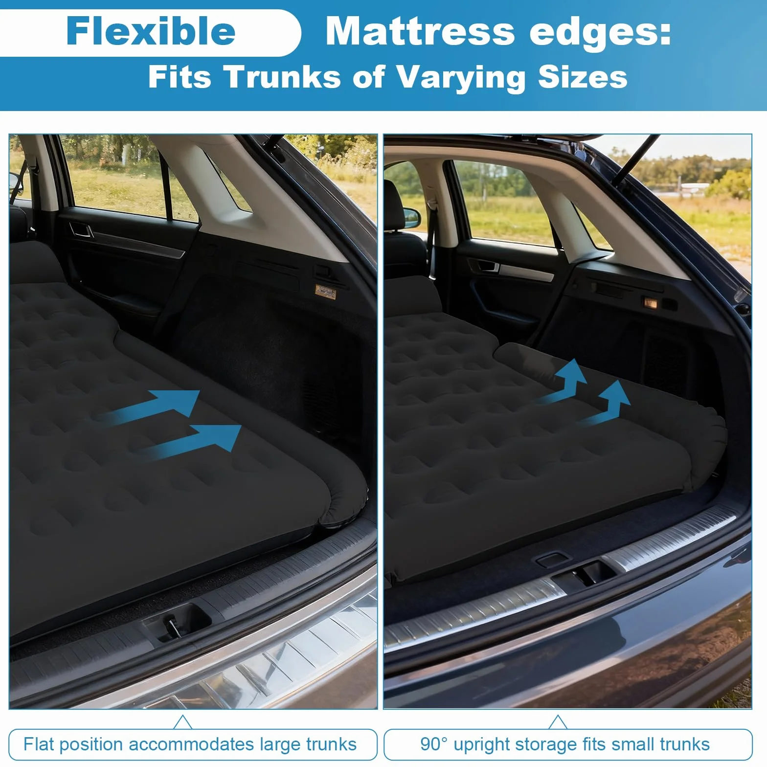 Colchón para Coche Cómodo colchón de vehículo para Viajes y Camping Colchón de Aire Asiento Trasero Colchón Plegable para Coche fácil de almacenar Solució (Negro)